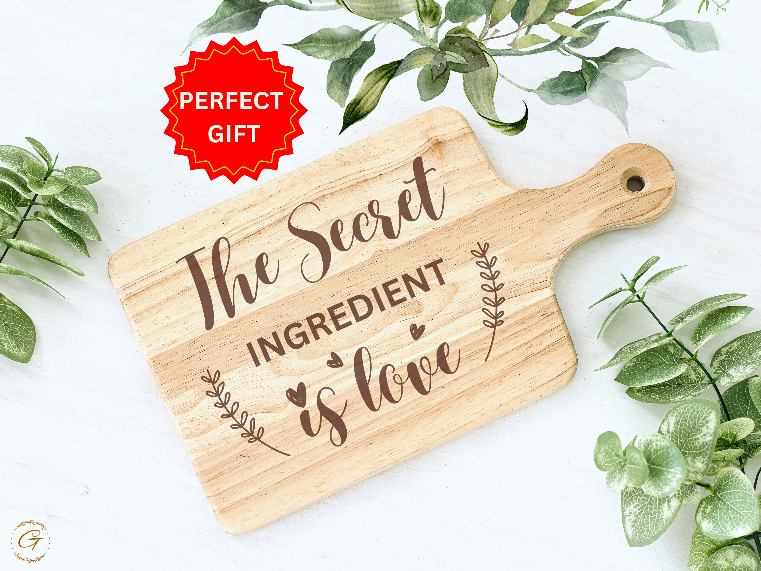 Personalized Hardwood Cutting Board - The Secret Ingredient Is Love- Perfect Kitchen, Wedding, or Housewarming Gift, Ideal Housewarming Gift