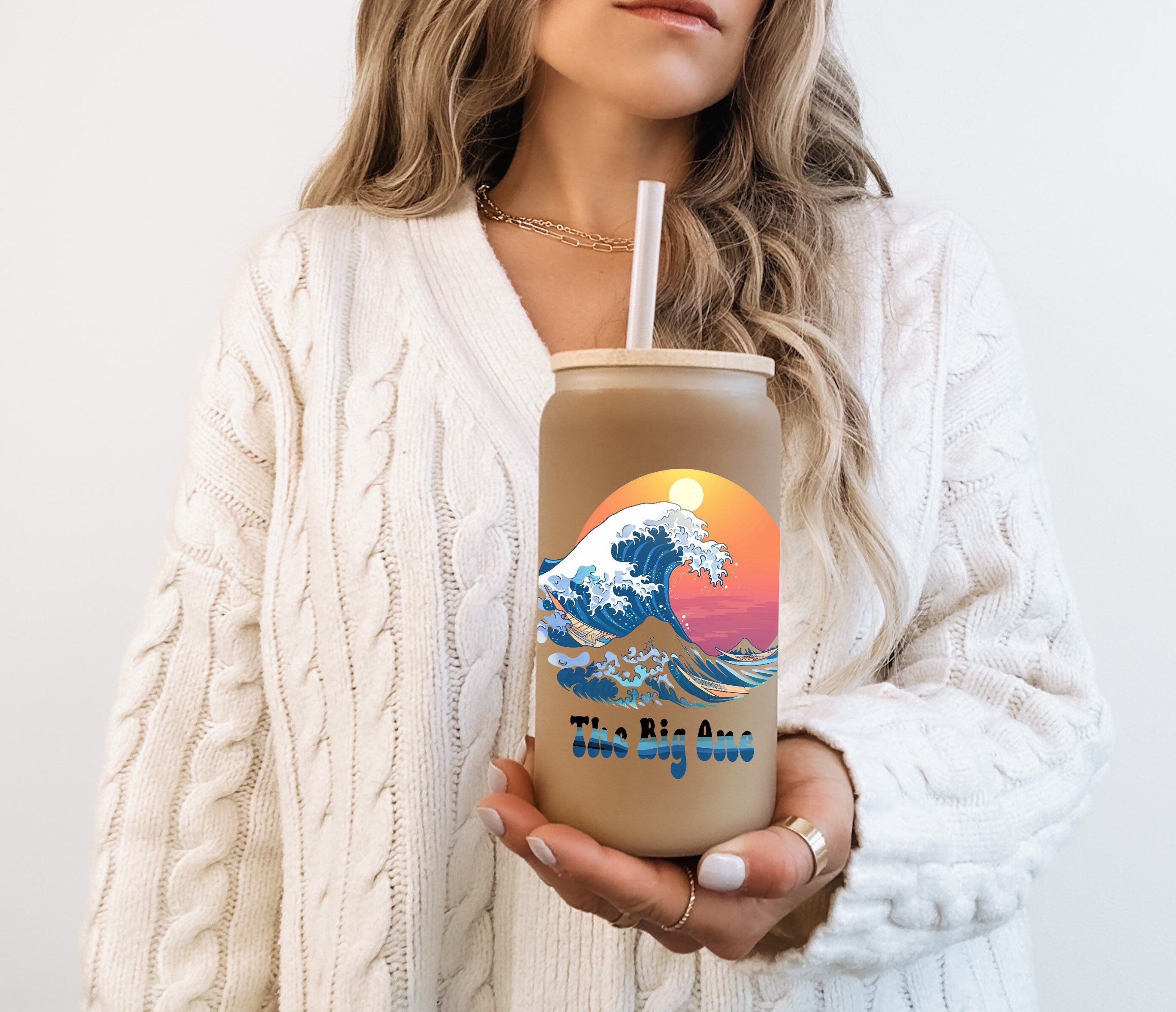 The Big One Big Wave Frosted Glass Cup
