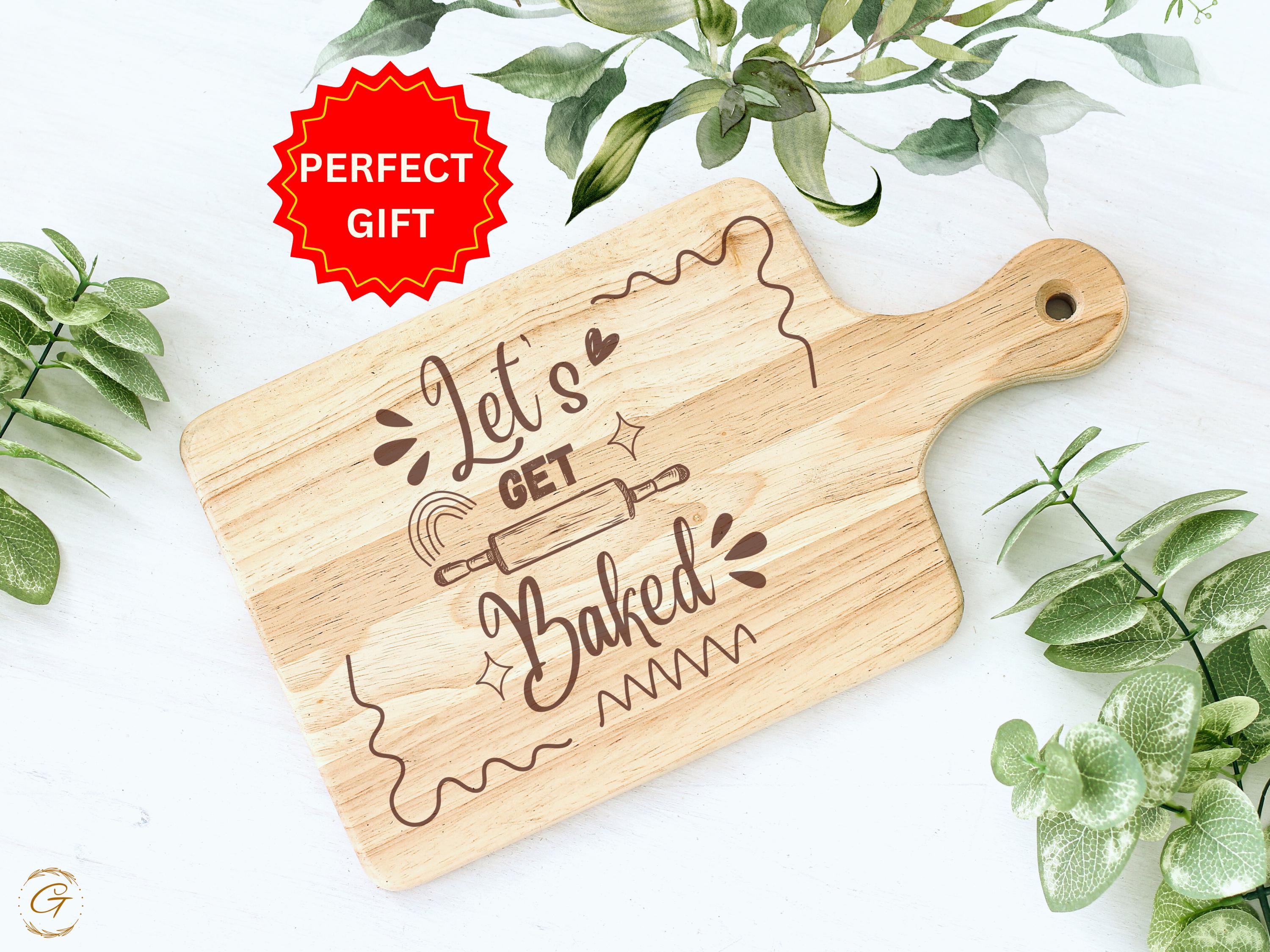 Let’s Get Baked Hardwood Cutting Board | Engraved Kitchen Gift | Funny Rustic Cutting Board for Baking Lovers | American-Made
