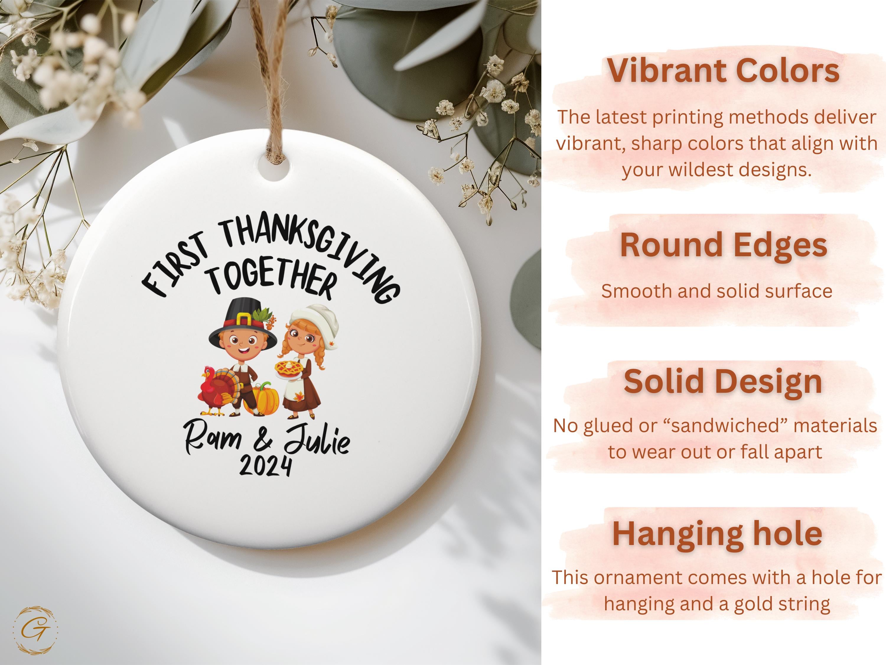 Personalized First Thanksgiving Together Ornaments, Personalized Family Holiday Keepsakes, Custom Thanksgiving Ornaments, First Thanksgiving