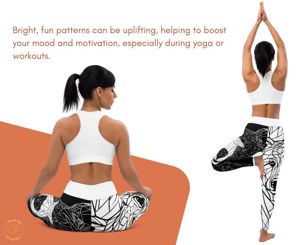 High-Waisted AOP Yoga Pants with Geometric Bear Mosaic