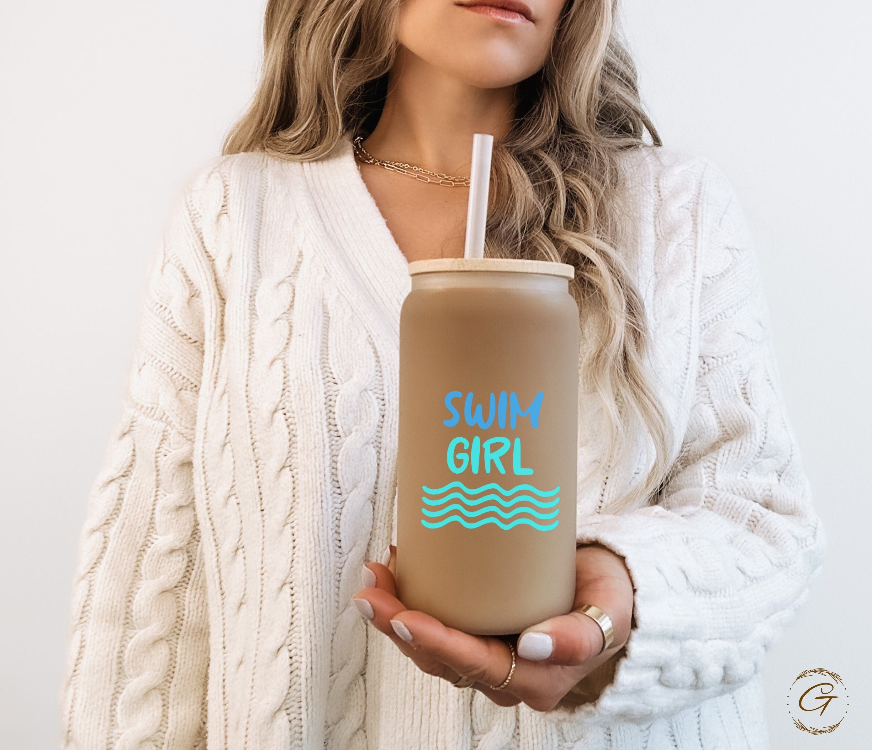 Swim Girl Frosted Glass Cup, Personalized Libbey Cup