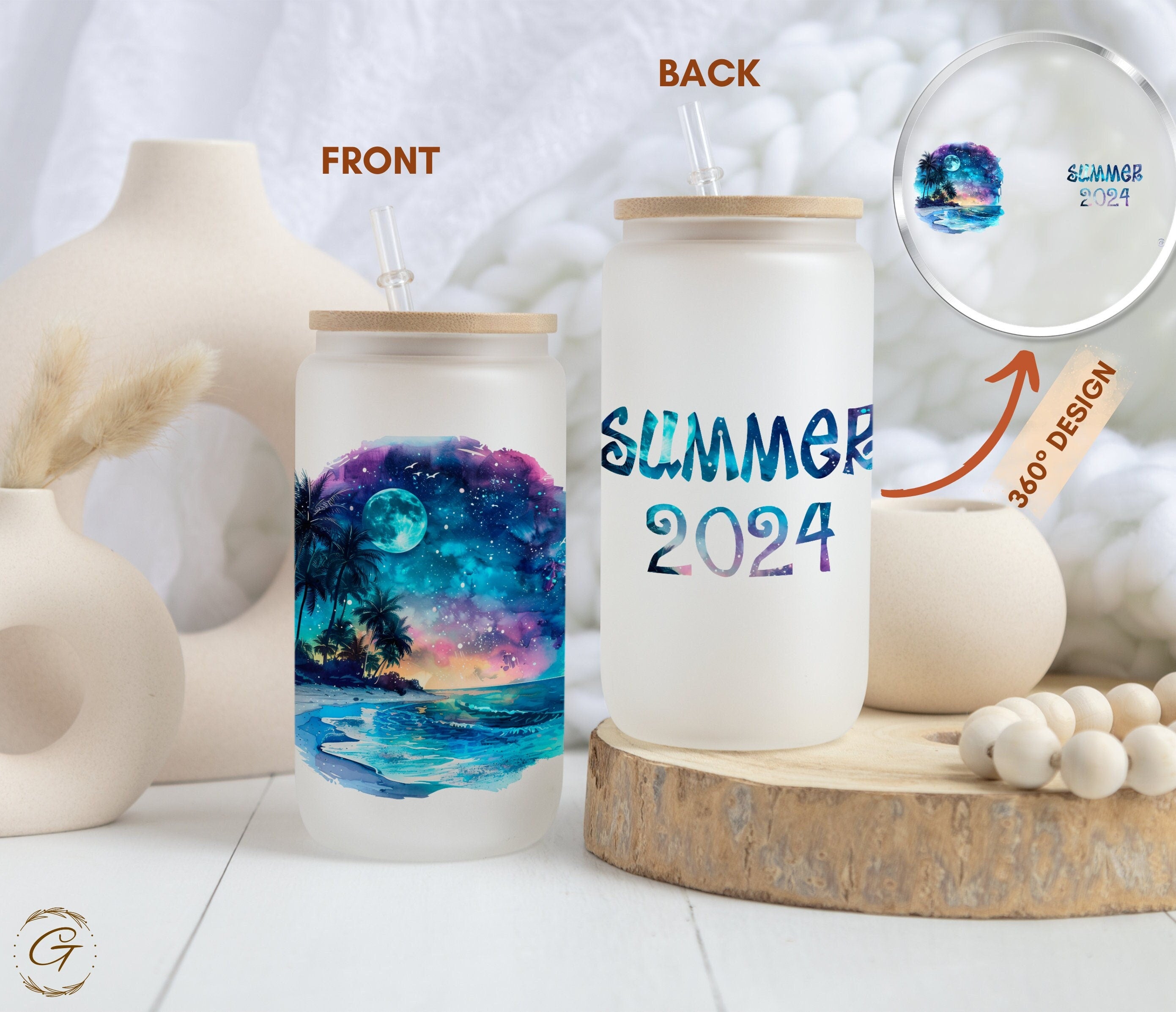 Tropical Night Beach Scene Personalized 16-oz Frosted Glass Cup