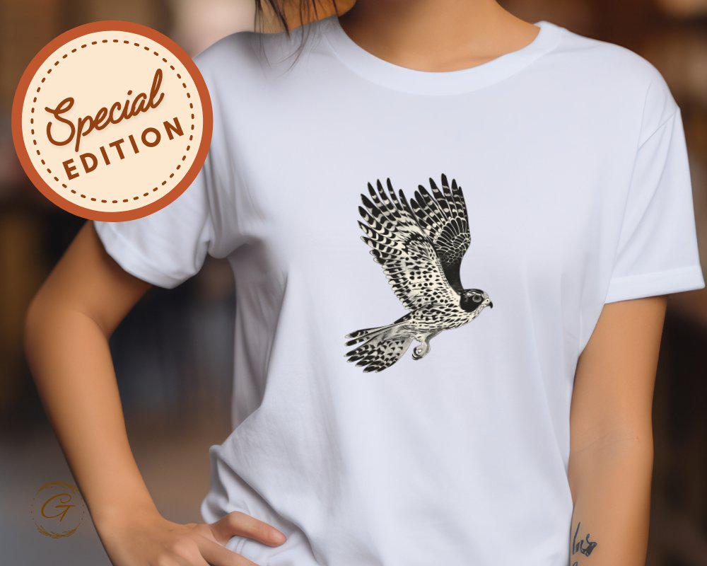 Vintage Hawk Illustration T-Shirt, Detailed Bird of Prey Design Tee