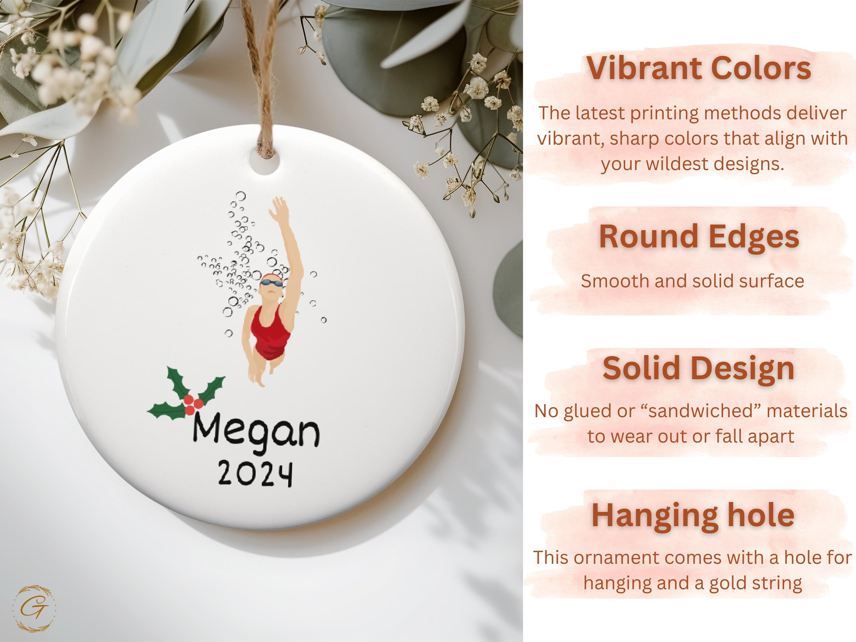 Personalized Swimmer Christmas Ornament, Custom Holiday Gift