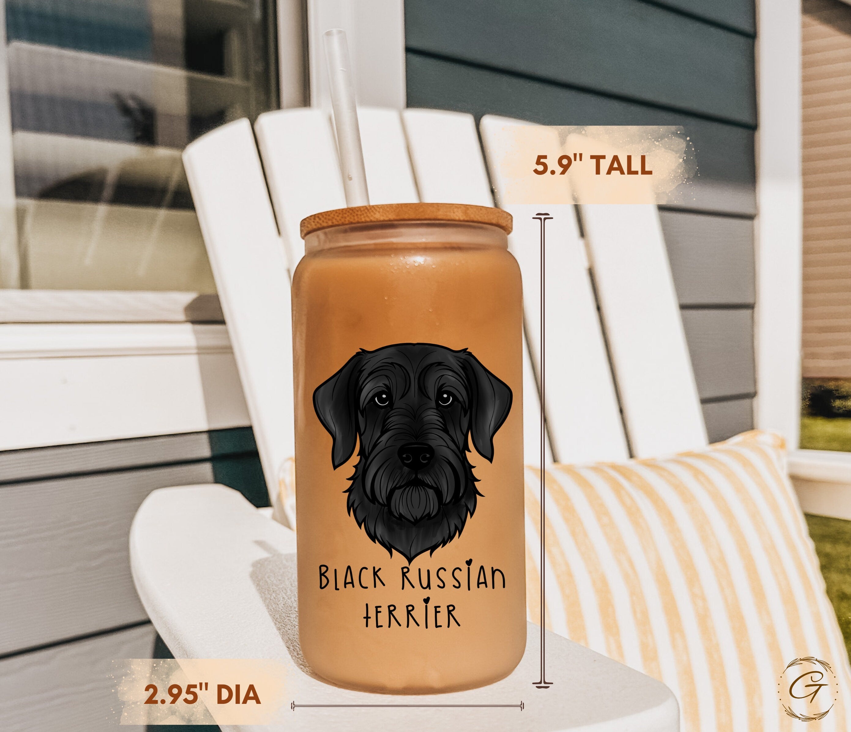 Black Russian Terrier Design Frosted Glass Cup Personalized Dog Breed Coffee Cup