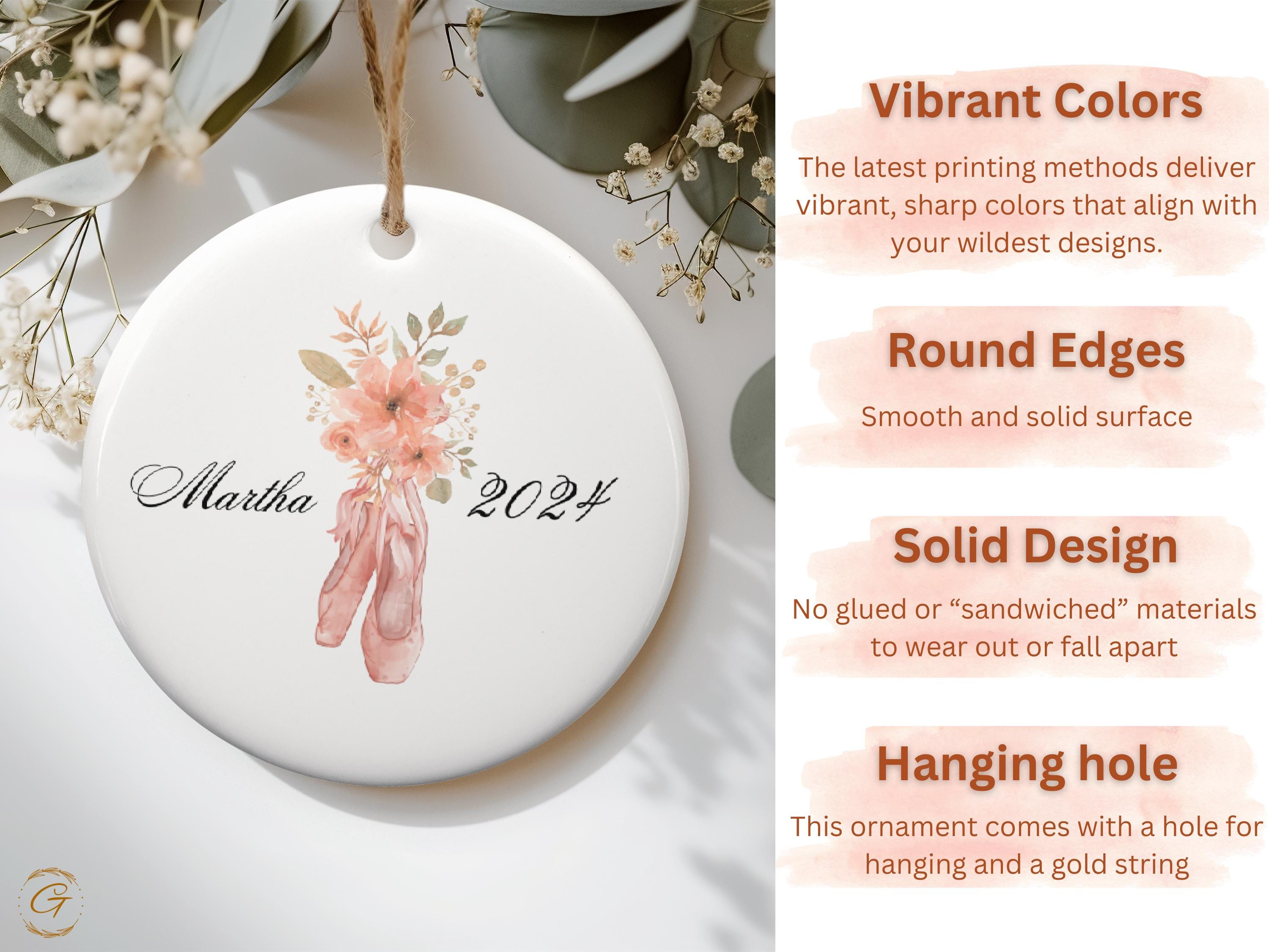 Personalized Ballet Shoes Floral Ornament, Custom Name Keepsake Gifts, Dance Recital Decor, Unique Ballet Lover Gift, Personalized Ornaments
