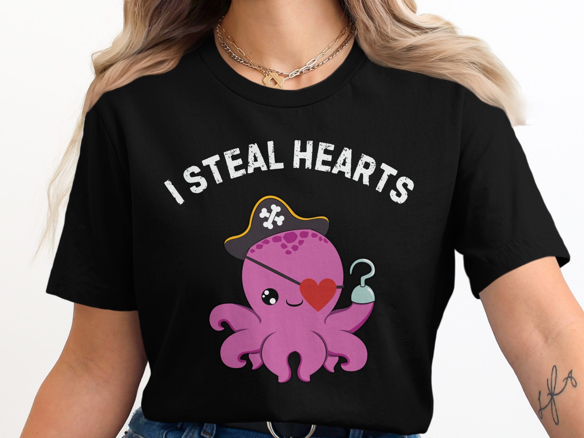 Pirate Octopus Cute Valentine's Graphic T-Shirt product