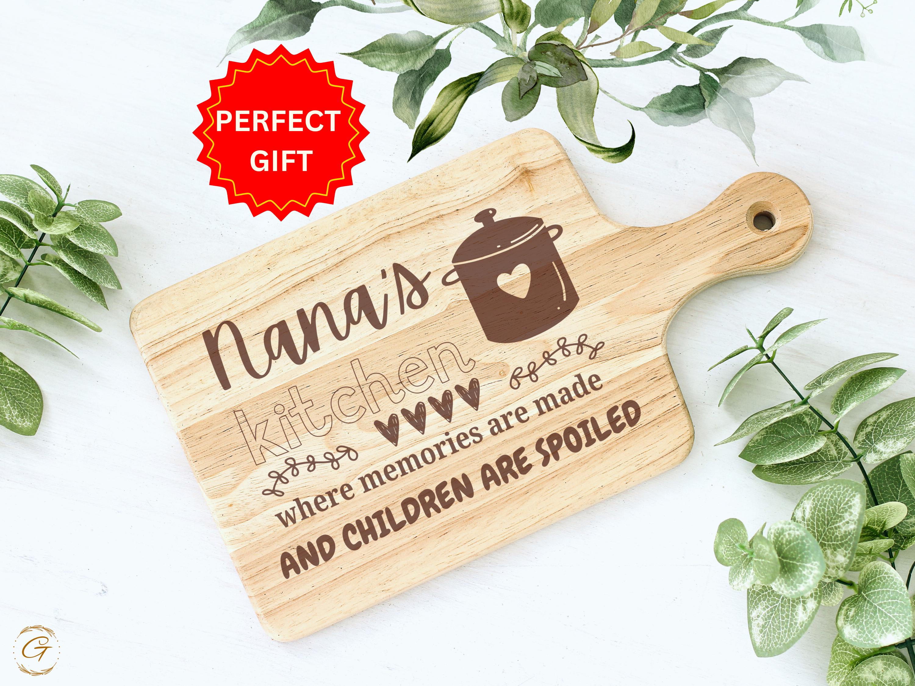 Nana's Kitchen Hardwood Cutting Board | Where Memories Are Made & Children Are Spoiled | Engraved Gift for Grandma's Kitchen | Gift for Nana