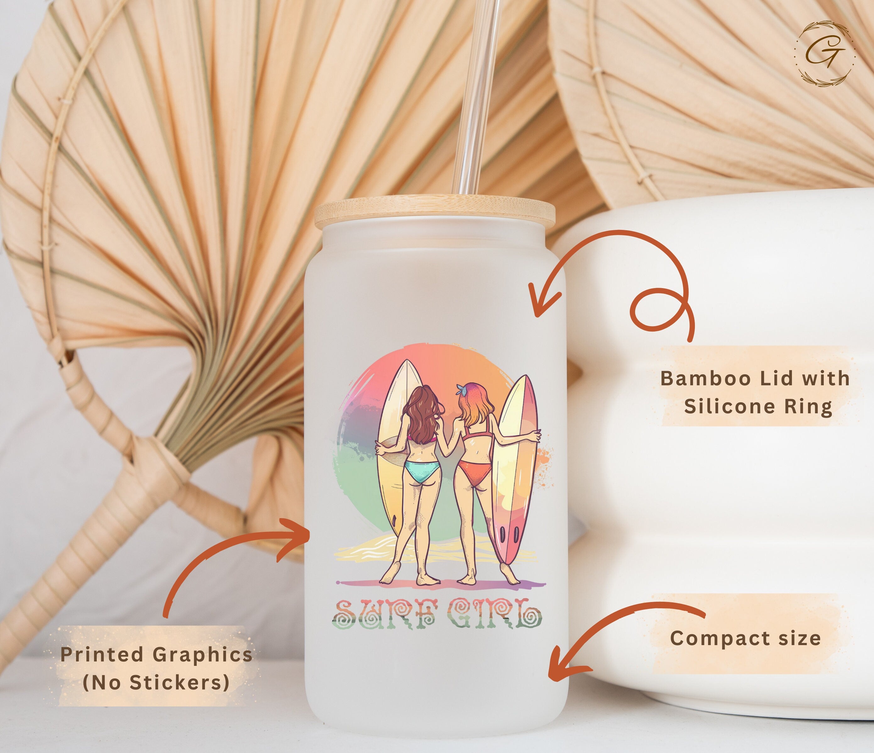 Retro Surf Girls Design Personalized Name Frosted Glass Cup