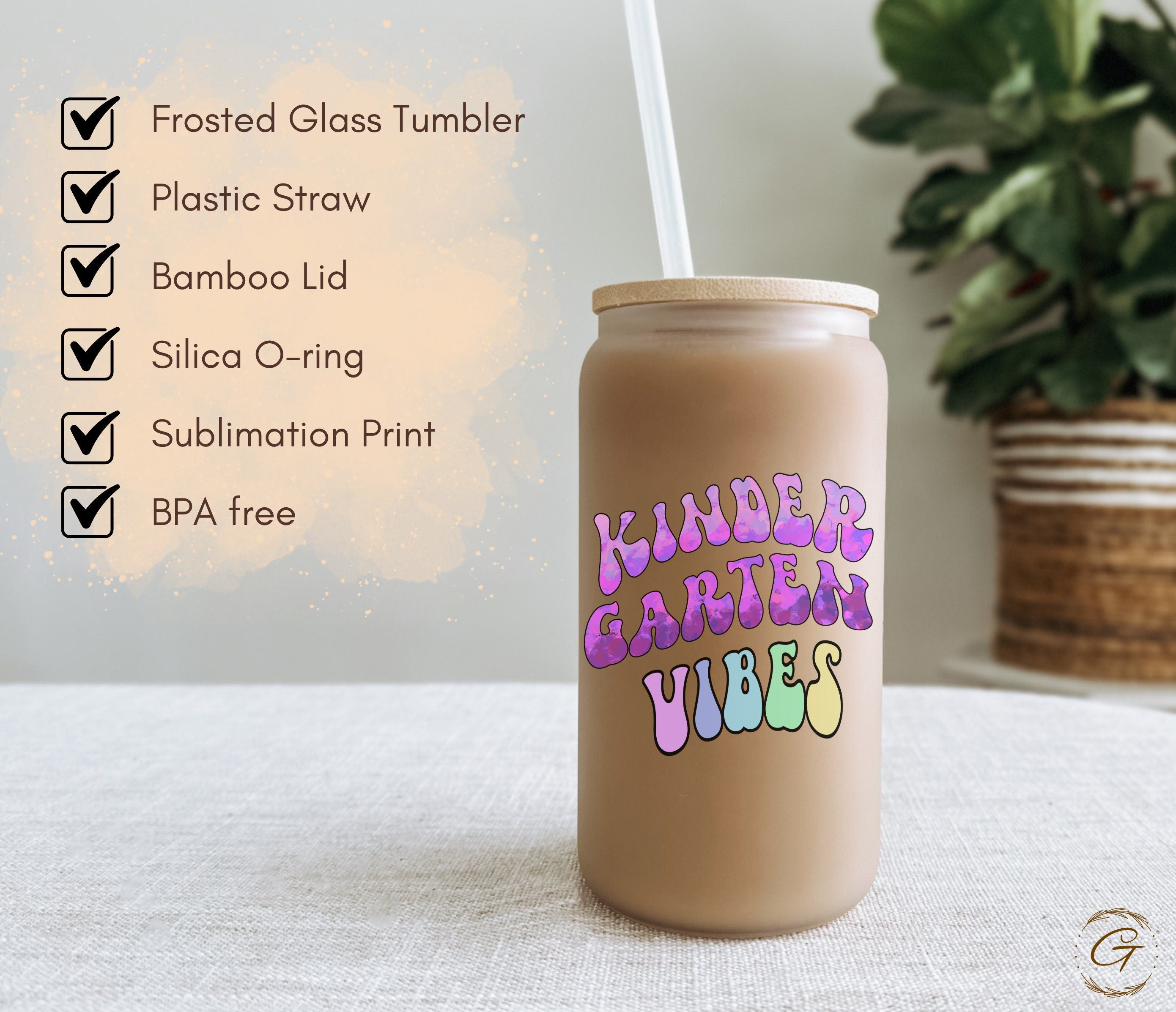 Kindergarten Vibes Frosted Glass Cup, Teacher's Libbey Cup