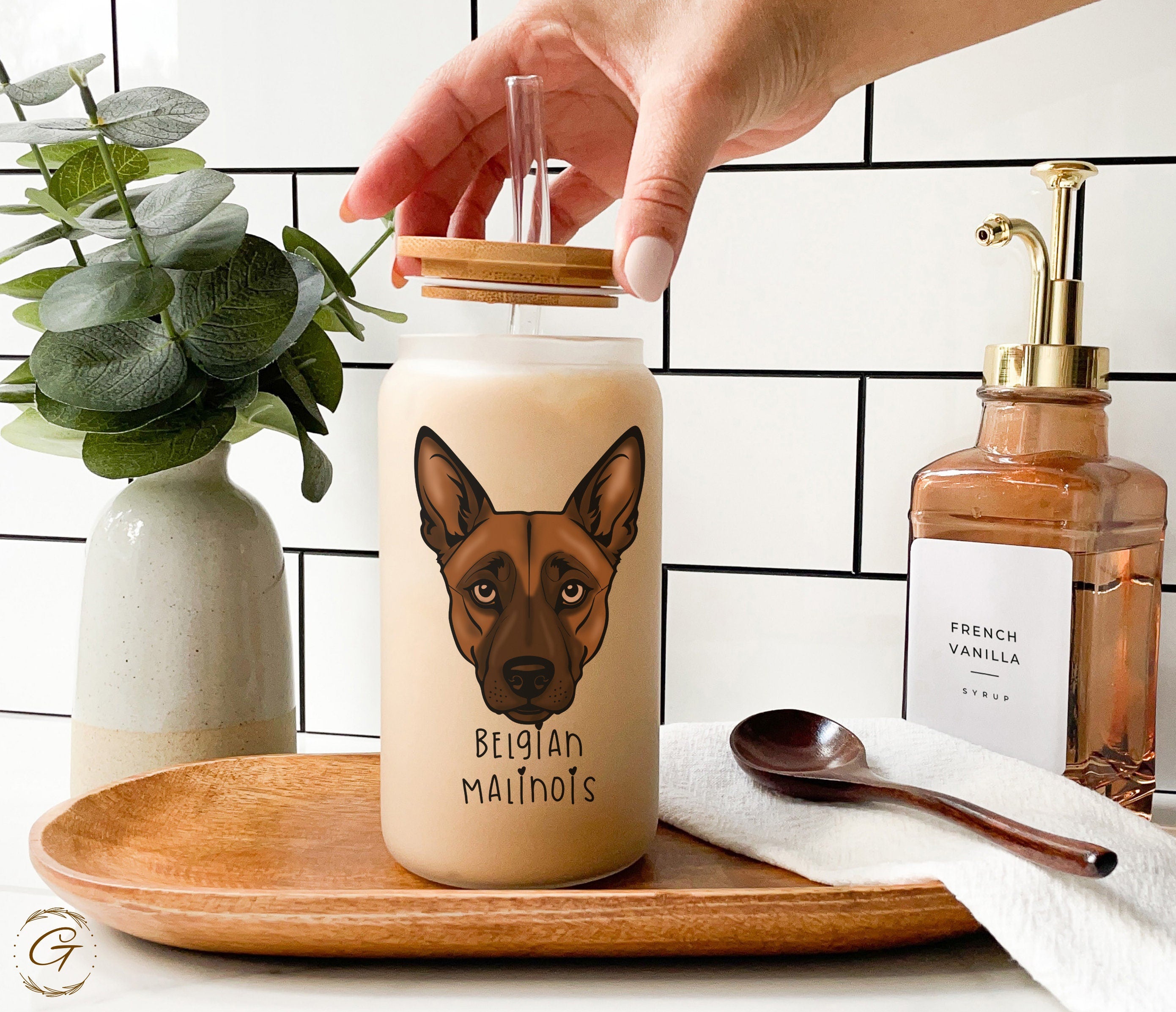 Belgian Malinois Dog Art Frosted Glass