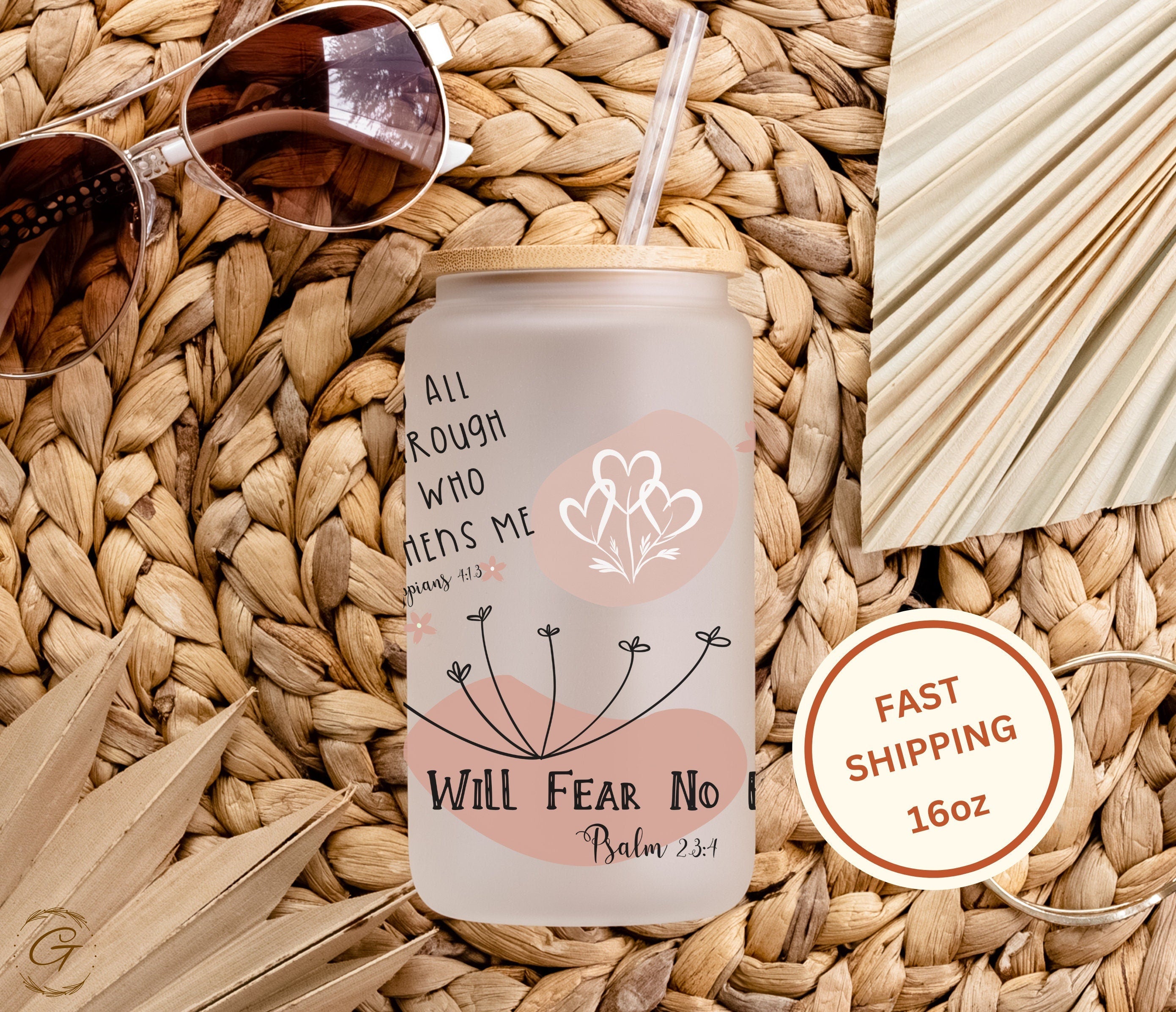 Frosted Libbey Glass Cup, 16-oz Libbey Cup Christian Affirmation Mugs