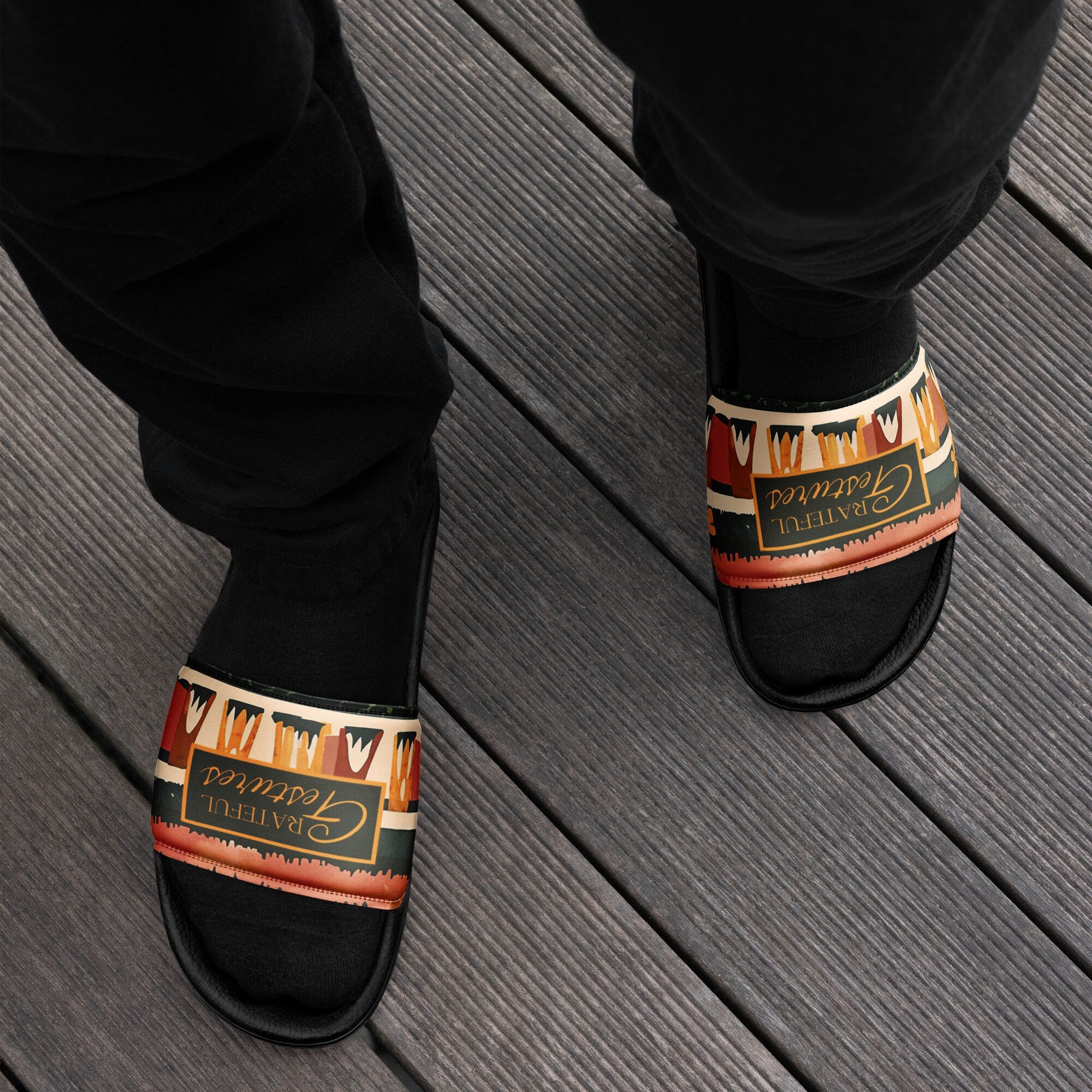 Bohemian Men&#39;s Slide, Moody Brown Design Sandals, Casual Summer Footwear, Bohemian Style Sandals, Perfect for Casual Wear, Trendy Gift Idea