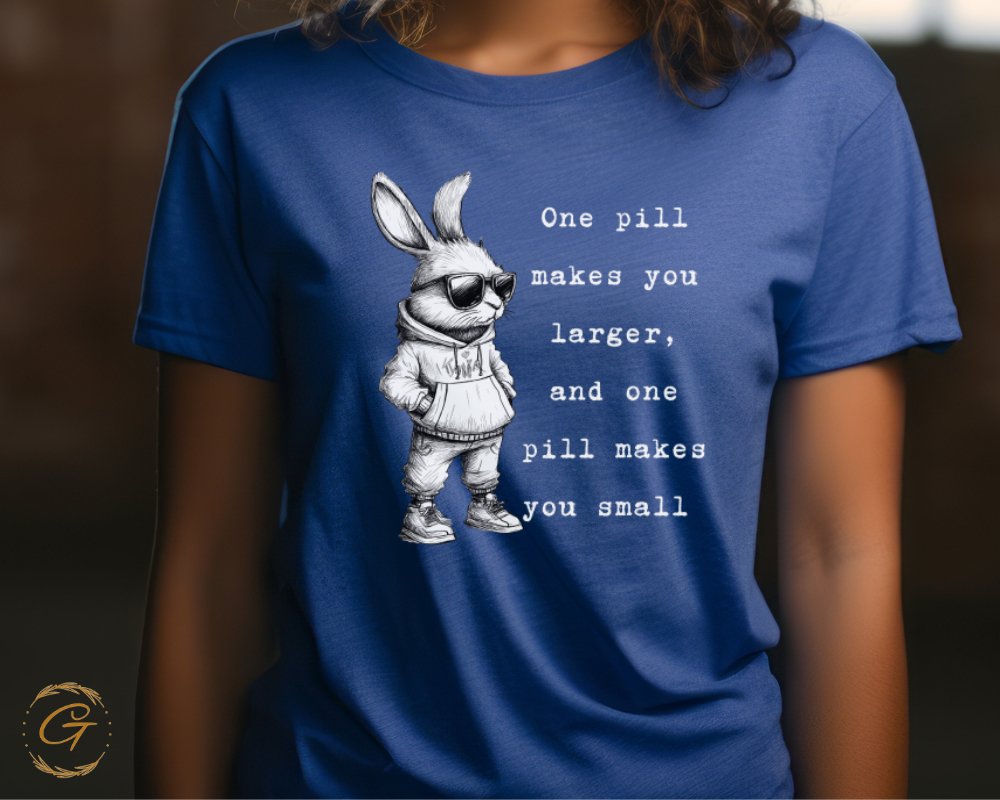 Blue Shirt with Rabbit and Quote Graphic Tee product