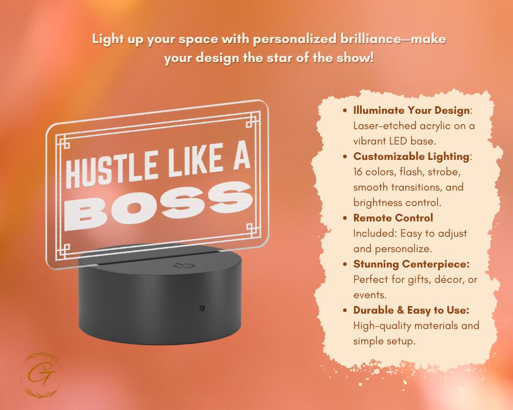 Hustle Like A Boss Name Plate Acrylic LED Sign