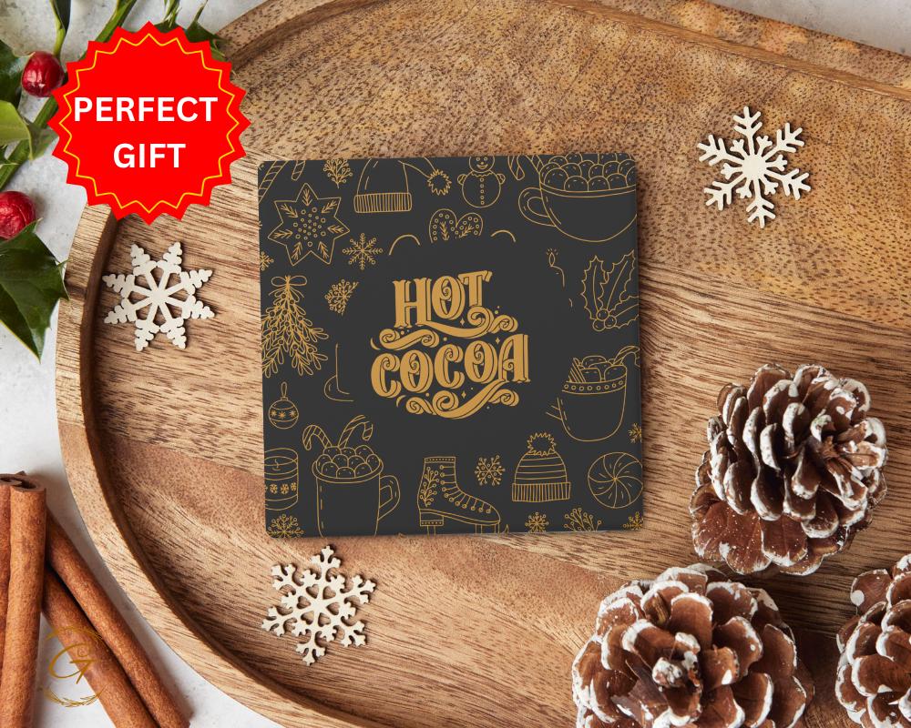 Soapstone Coaster Hot Cocoa Design with Cork Backing, Holiday Drink Coaster Winter Decor, Cozy Gift for Hot Cocoa Lovers, Perfect for Winter