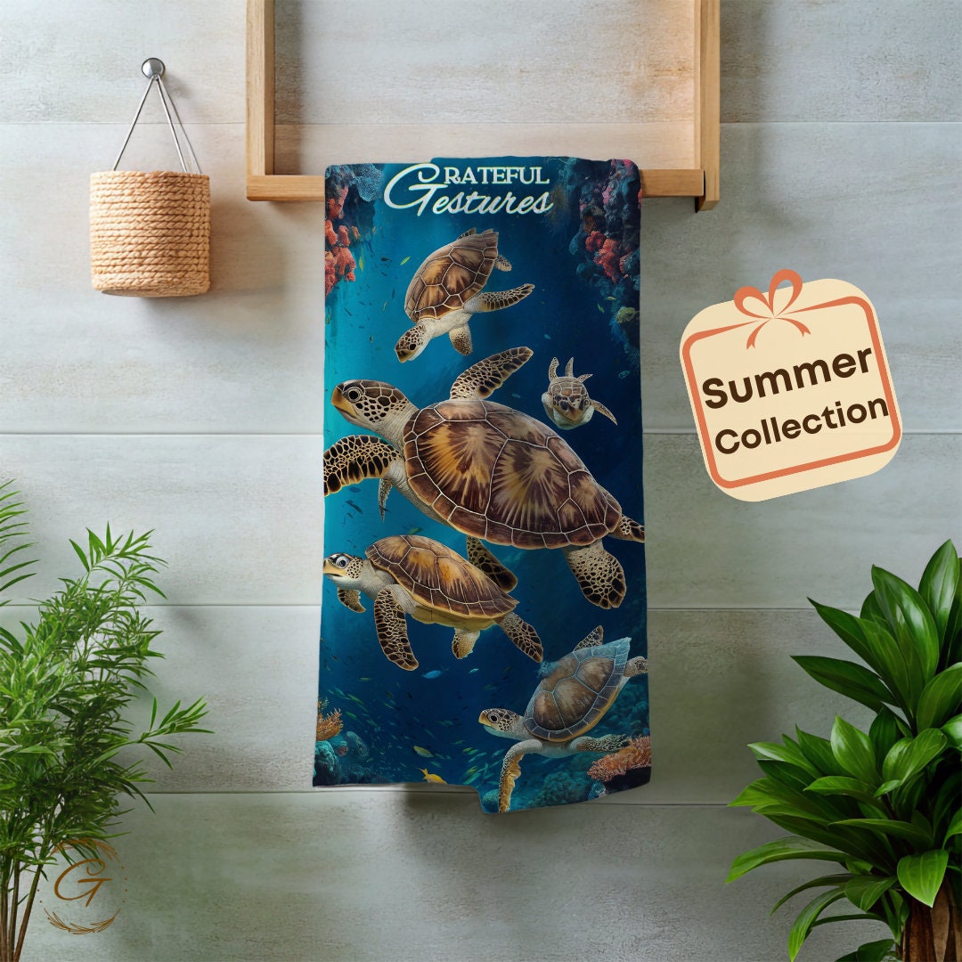 Colorful Under Water Turtles Beach Towel
