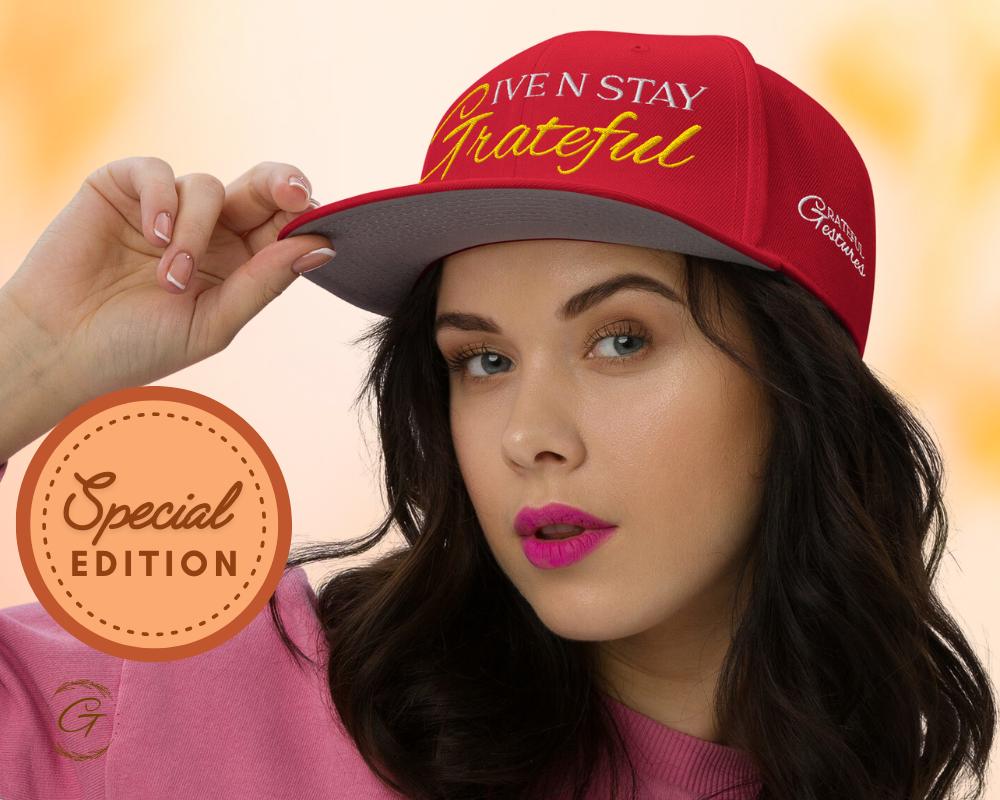 Give N Stay Grateful Snapback Hat, Embroidered Adjustable Cap