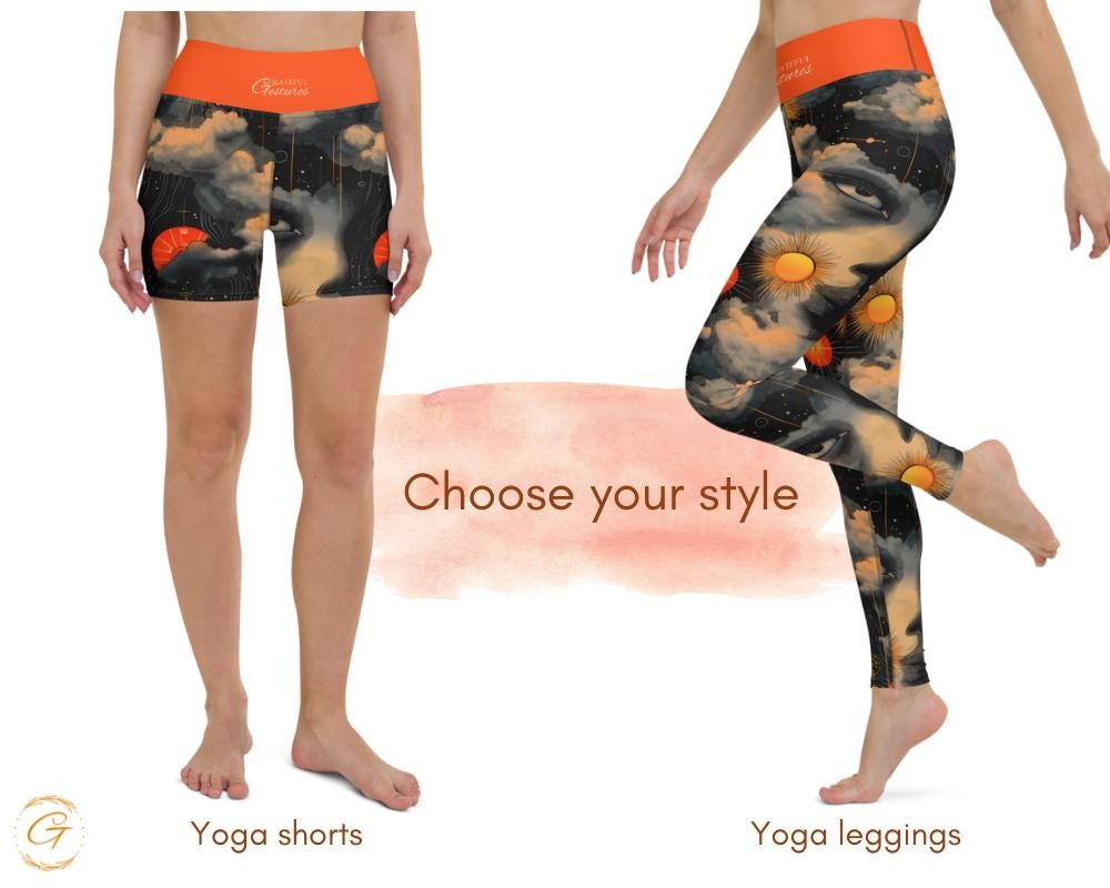 Quantum Clouds AOP Yoga Leggings and Shorts, Unique Women’s Activewear, Comfortable High-Stretch Perfect for Yoga Fitness and Everyday Style
