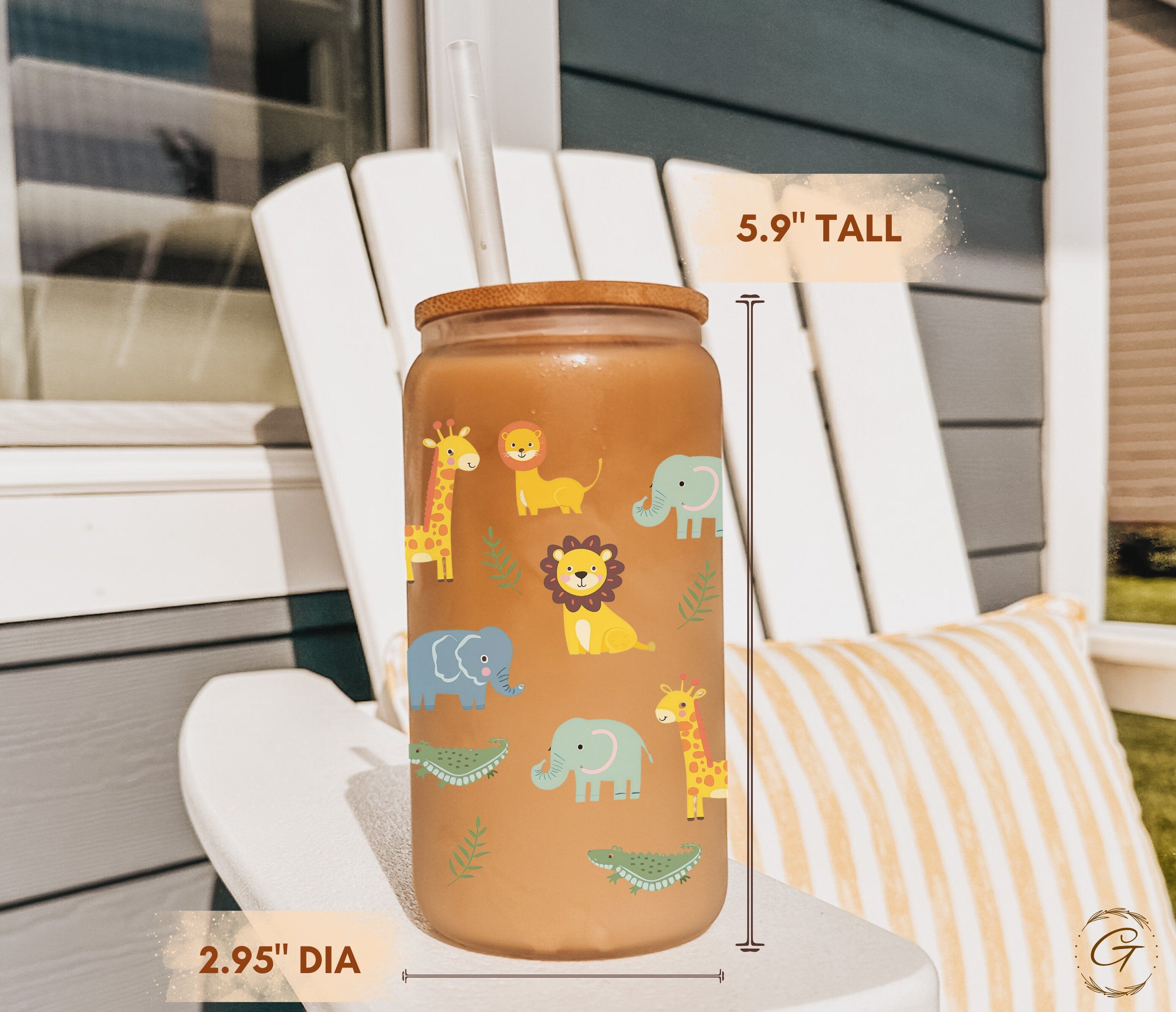 Jungle Animals Frosted Glass Cup