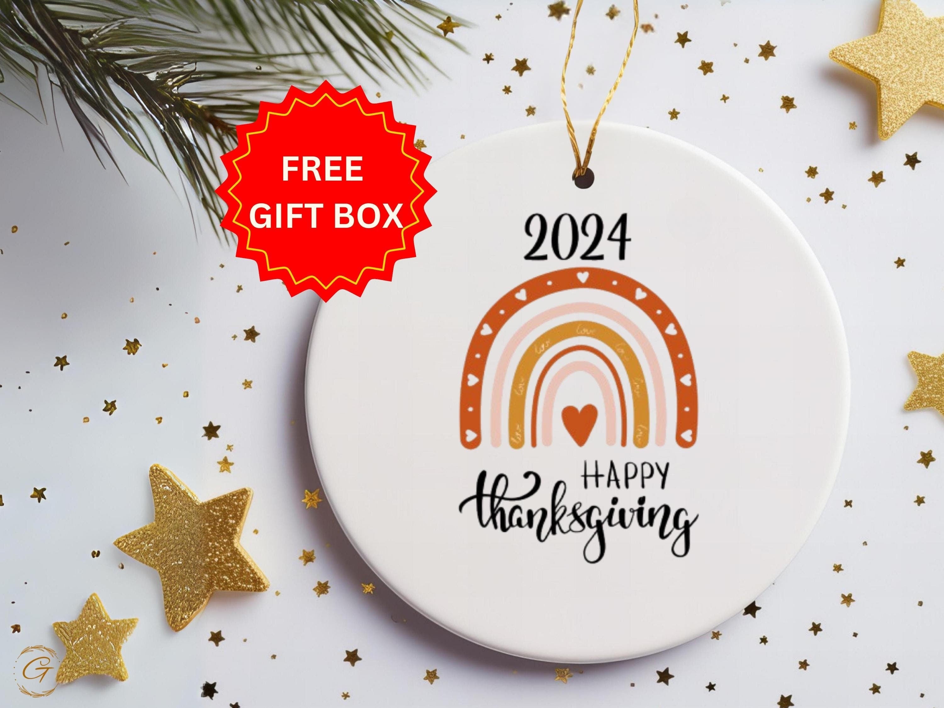 Rustic Thanksgiving Ornament 2024, Fall Harvest Decor, Happy Thanksgiving Rainbow, Seasonal Holiday Keepsake, Home Decoration Gift