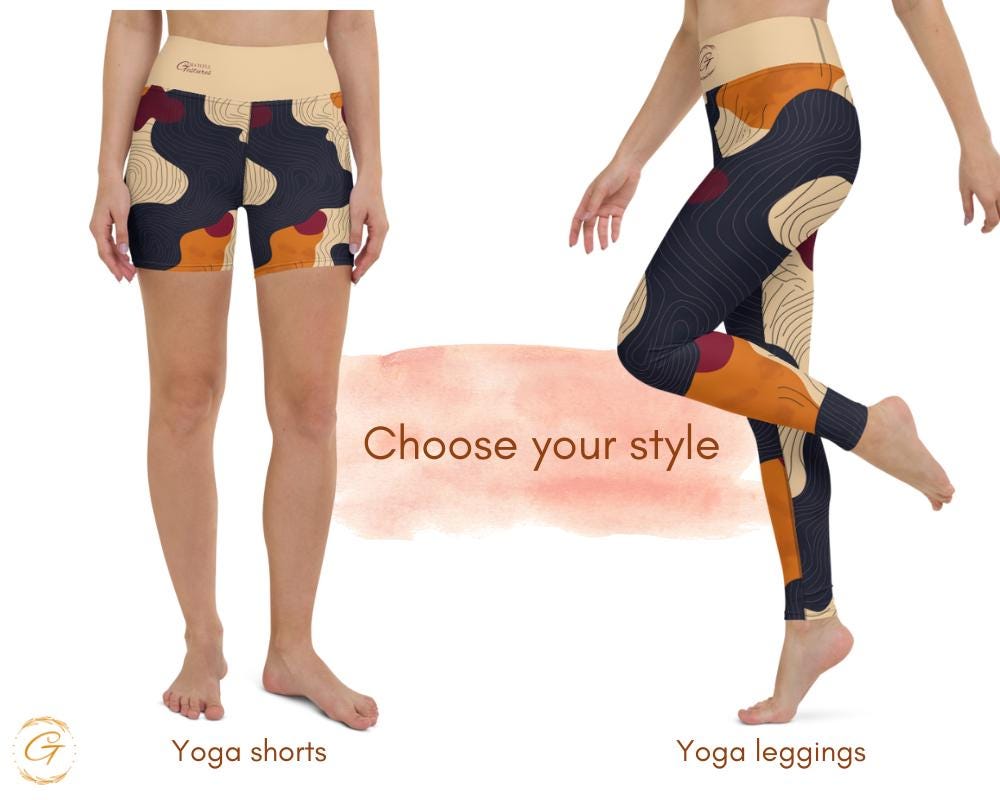 Abstract AOP Yoga Leggings and Shorts – Stylish Activewear with Vibrant Earthy Pattern, Perfect for Yoga, Fitness, Everyday Wear, Yogis Gift