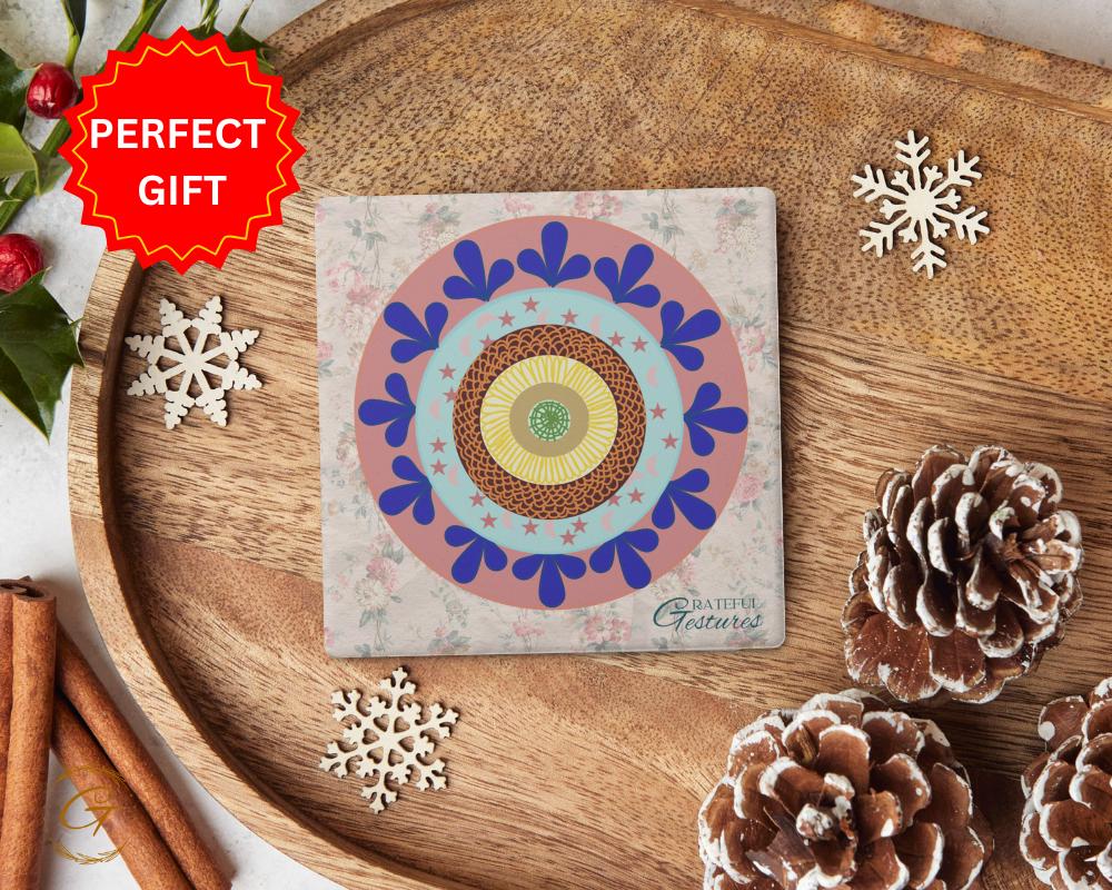 Soapstone Coaster with Doodle Ornate Grateful Gestures Design