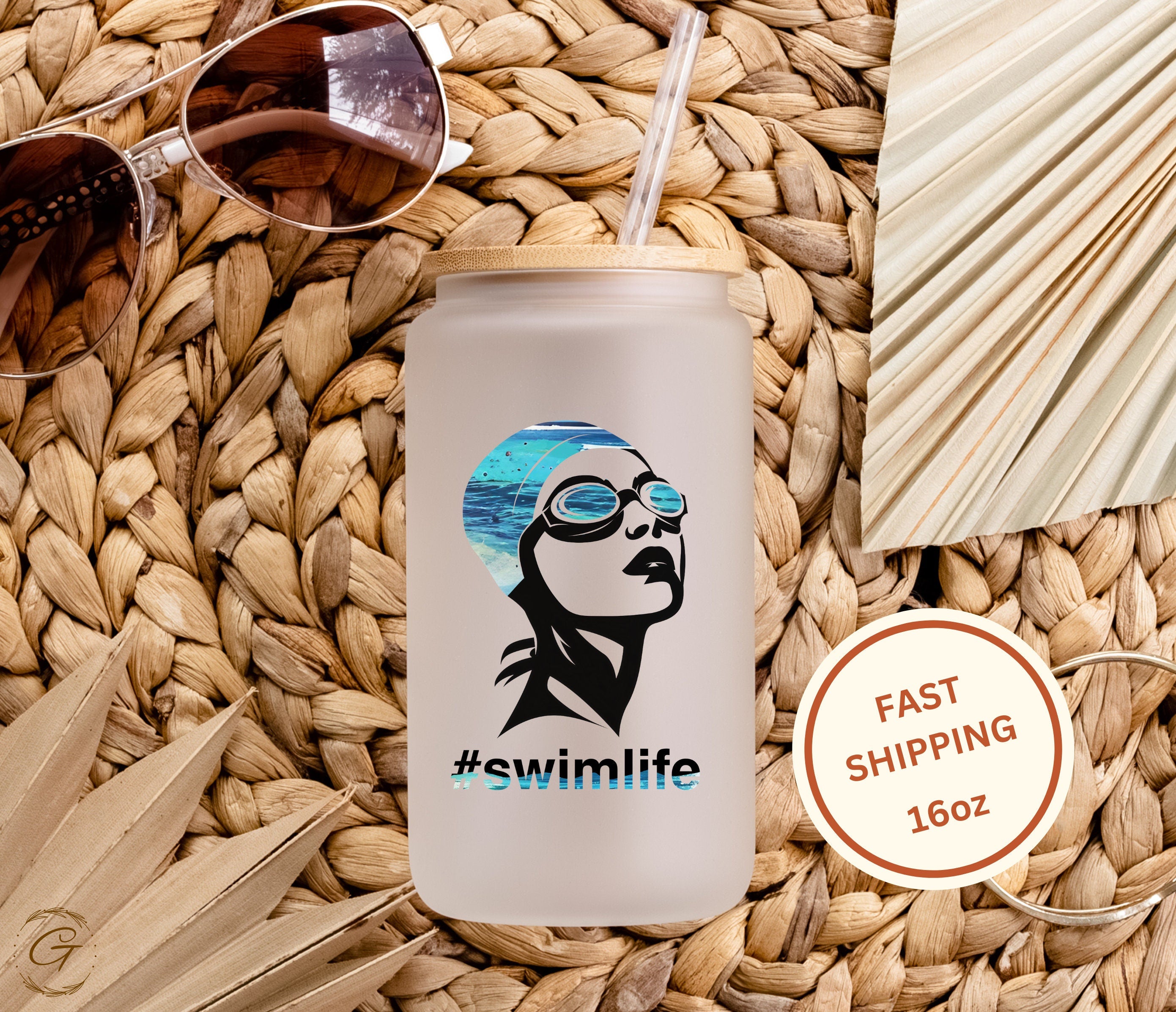 Swim Life Frosted Glass Cup Design,  Personalized Name Libbey Cup