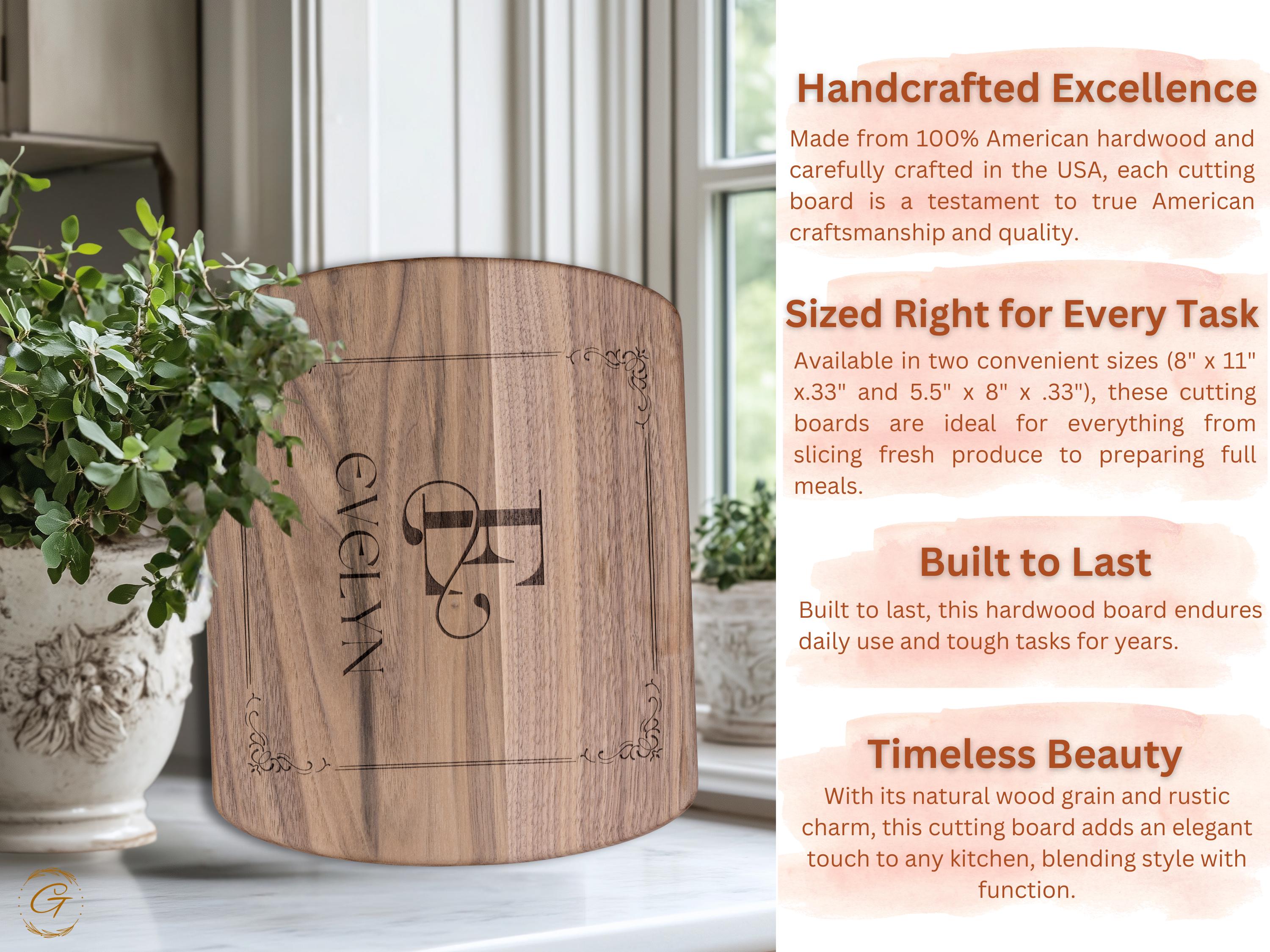 Personalized Hardwood Cutting Board - Custom Initial & Name Engraved Charcuterie Board - Wedding, Housewarming, Gift for Kitchen Decor Ideas