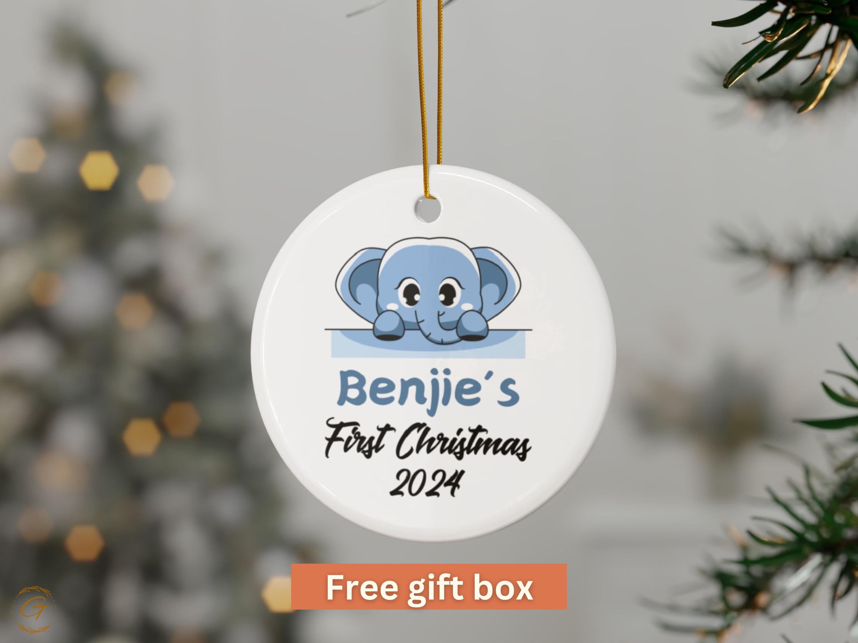 Personalized Baby's First Christmas Ornament 2024, Custom Blue Elephant Baby Holiday Decorations, Personalized Babies Keepsake Newborn Gifts