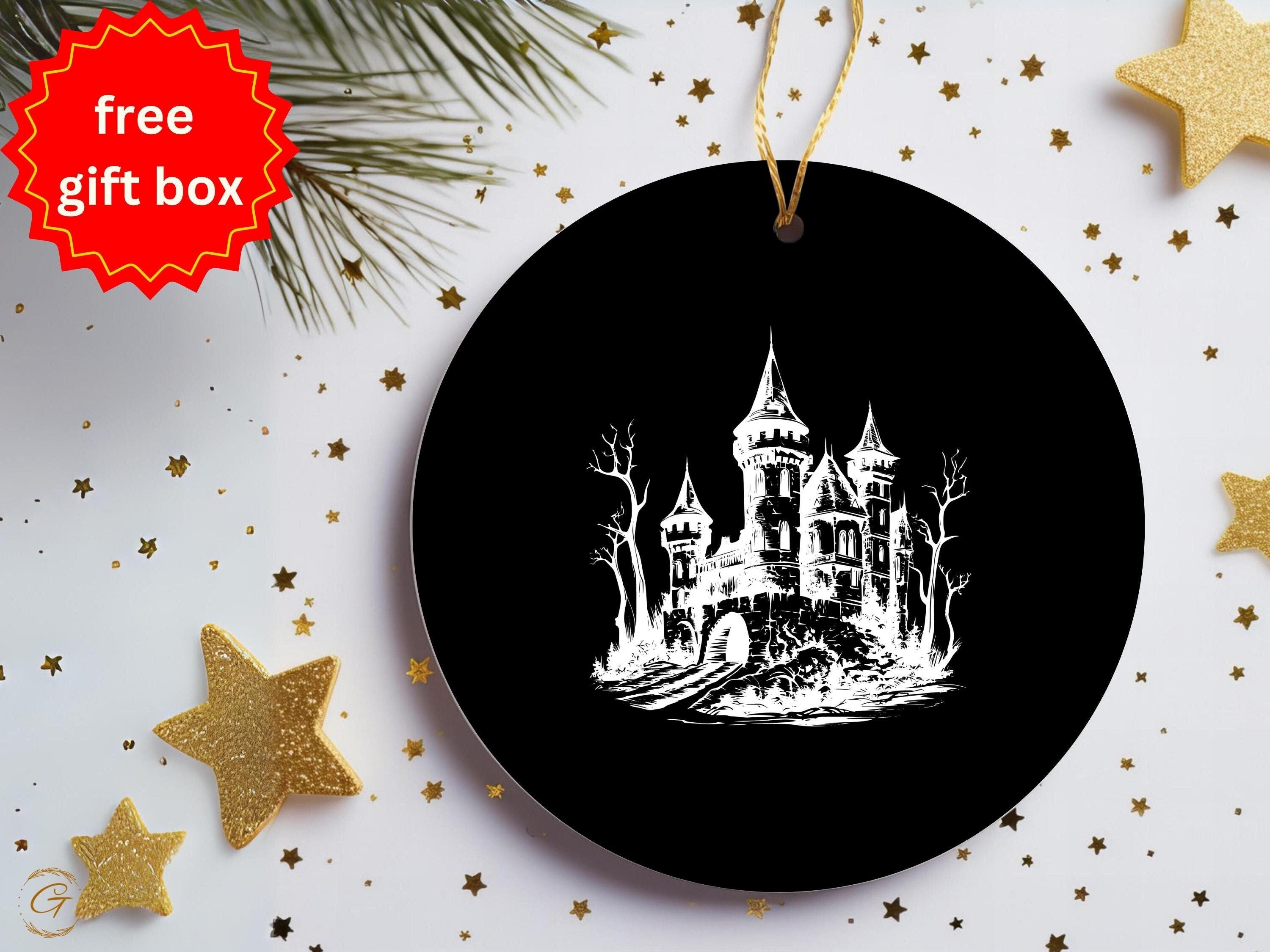 Gothic Castle Ornament, Halloween Decor, Spooky Haunted House, Unique Collectible, Black and White Decoration, Spooky Gifts Ideas for Gothic