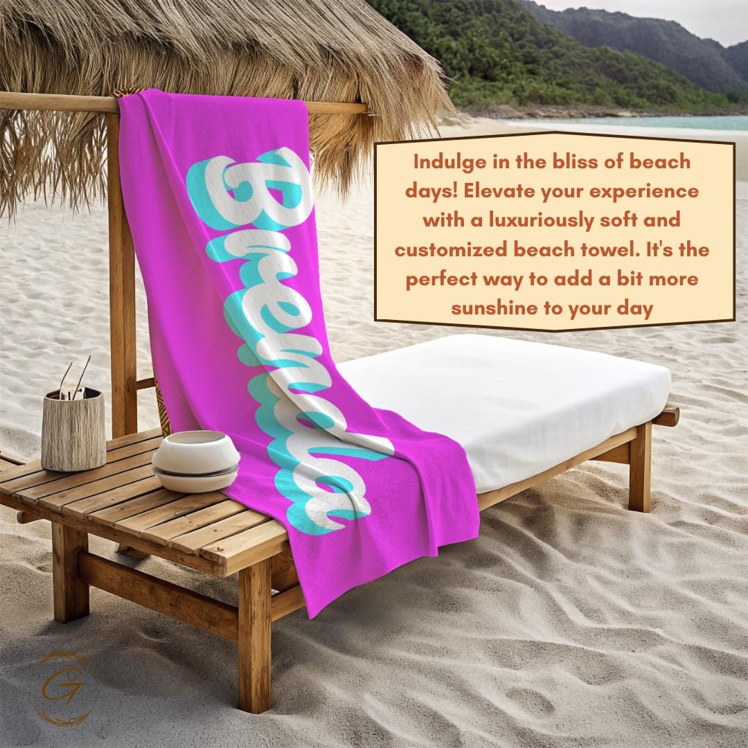 Summer Pink Beach Towel with Custom Name