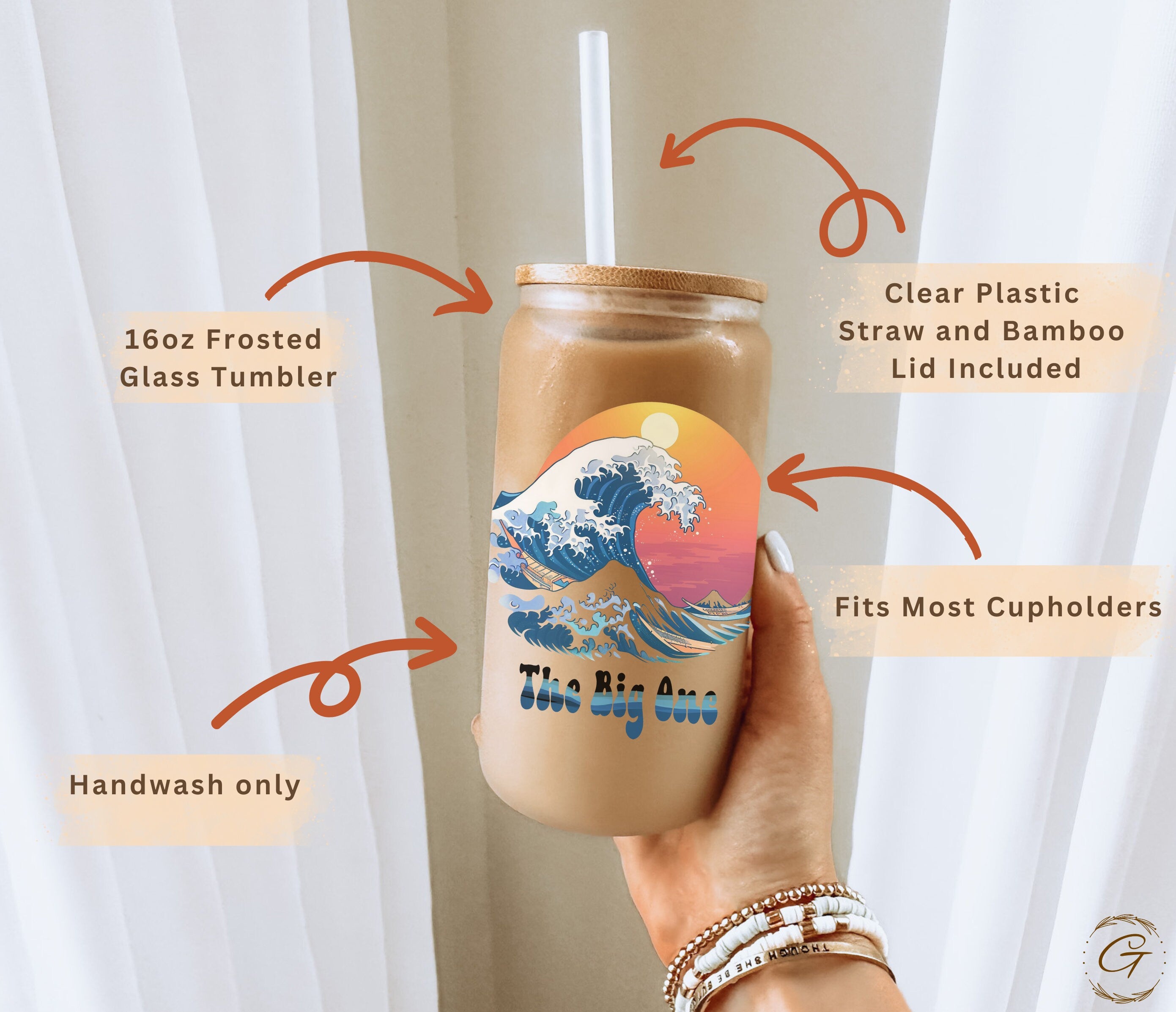 The Big One Big Wave Frosted Glass Cup
