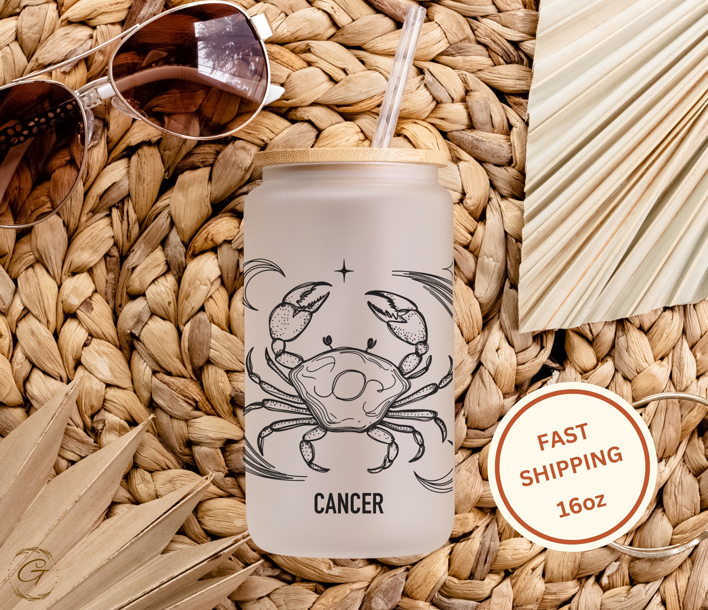Cancer Zodiac Sign Frosted Glass Cup Cancer Astrology Libbey Glass