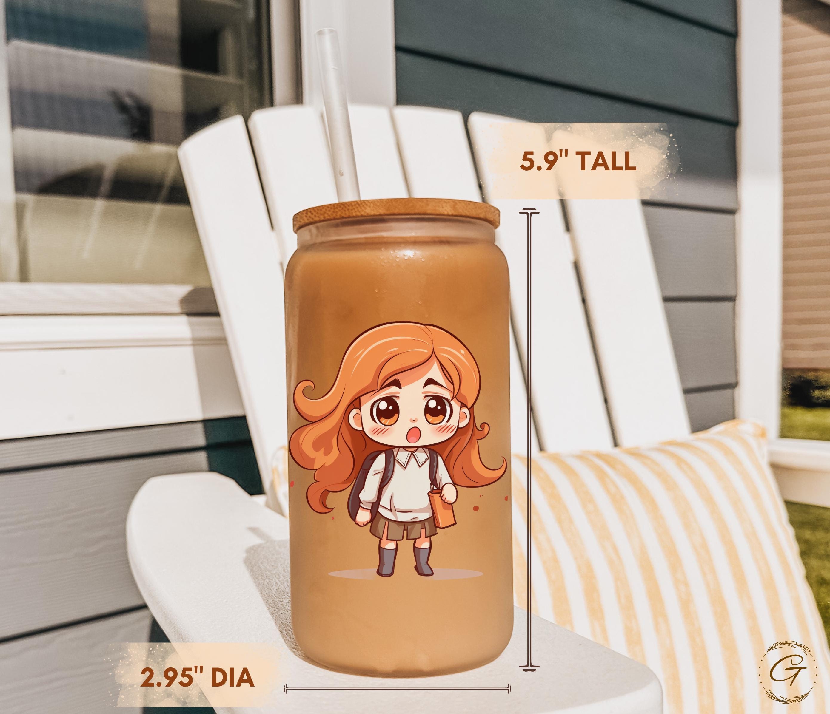 Chibi Art Girl "Where did Summer go?" Design Frosted Glass Cup