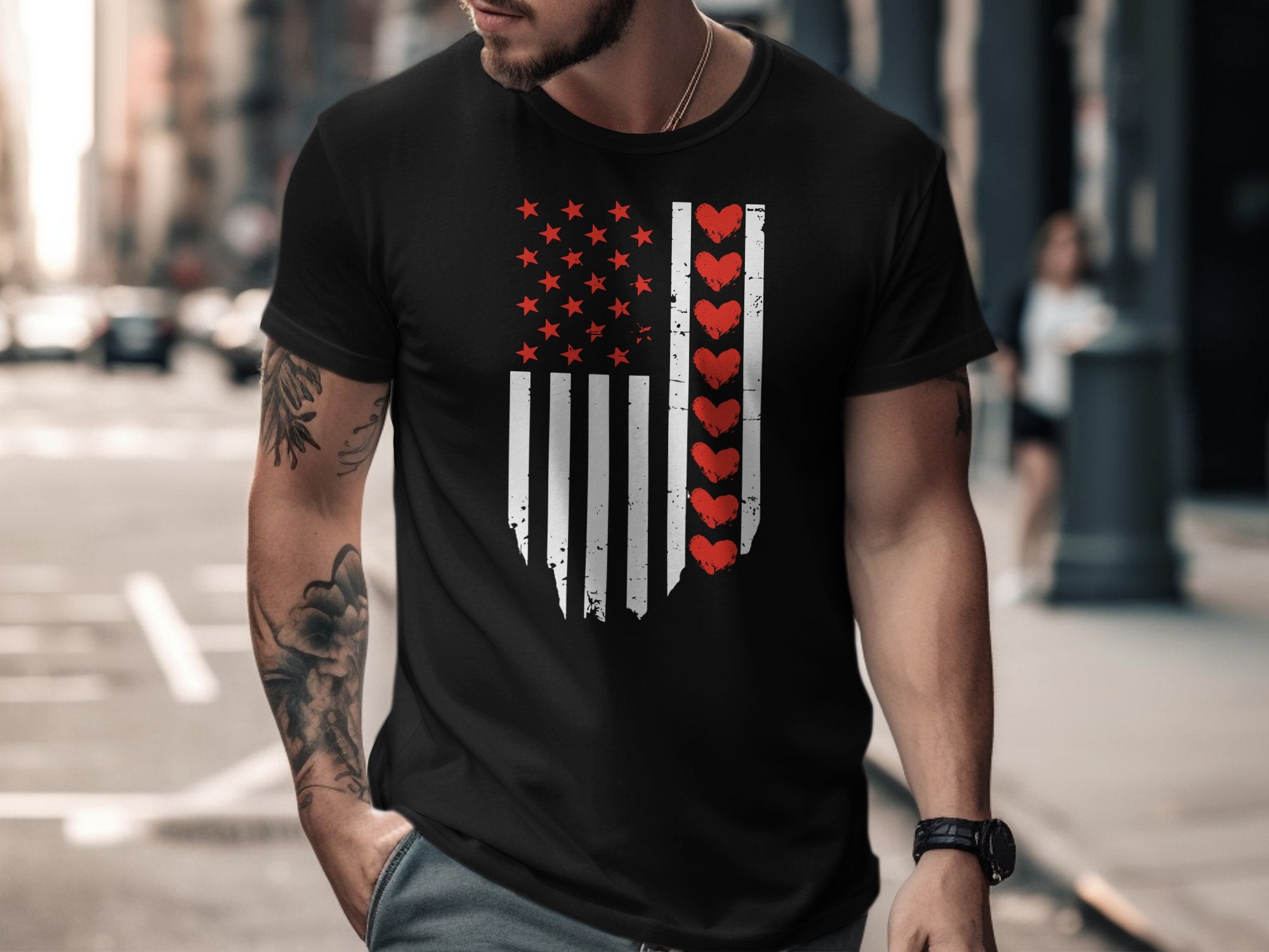 Patriotic Hearts and Stripes Graphic T-shirt product type