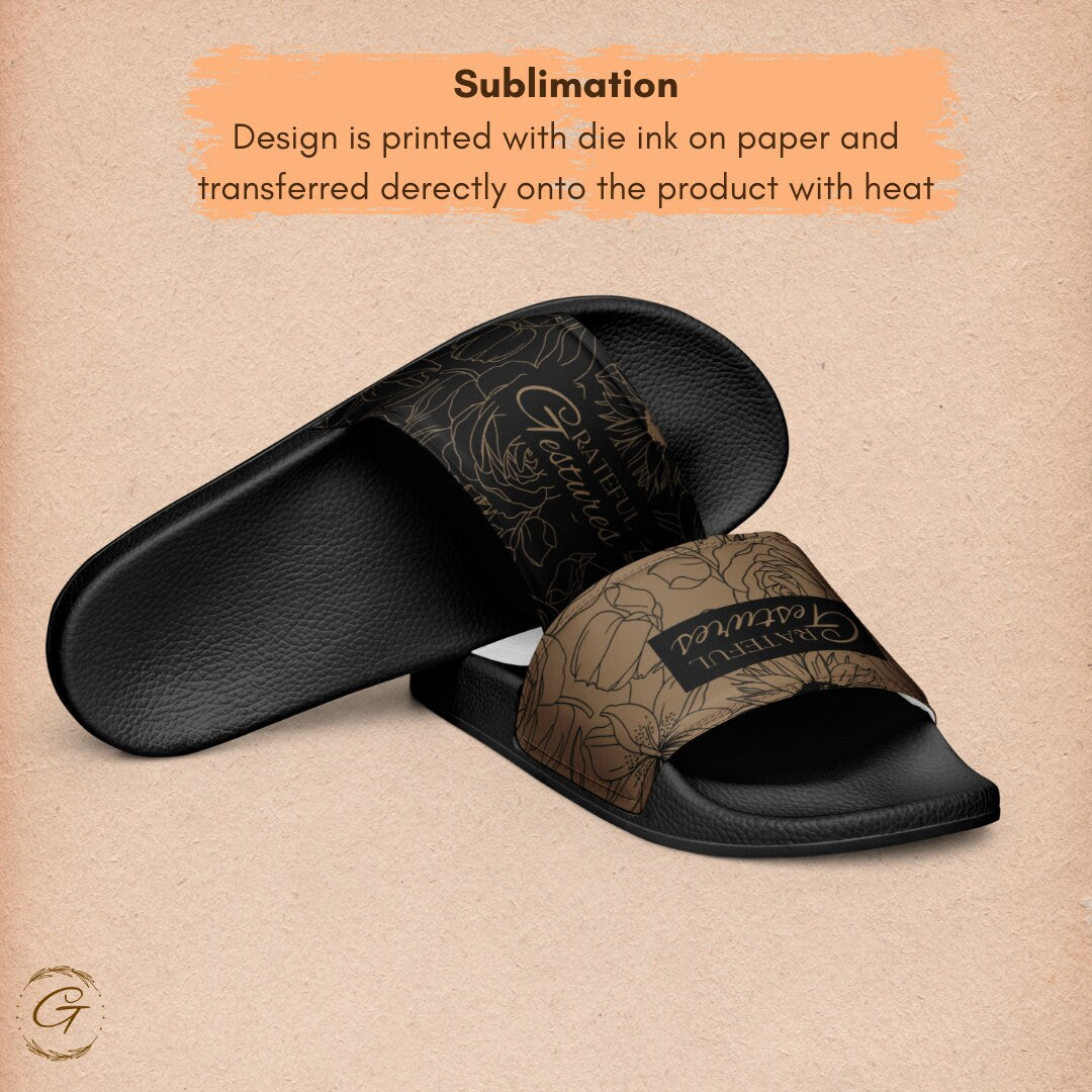 Floral Design Black and Brown Men's Slides