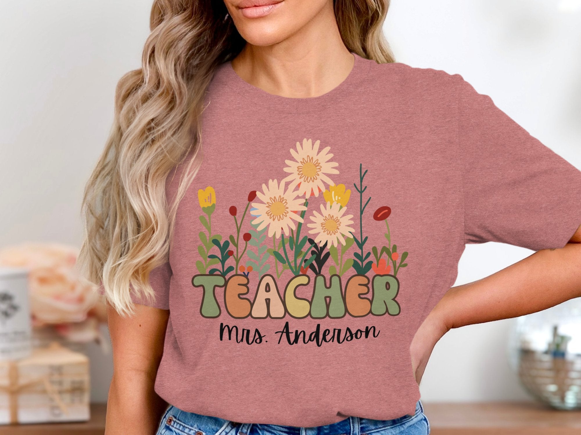 Colorful Floral Teacher Graphic T-Shirt product type