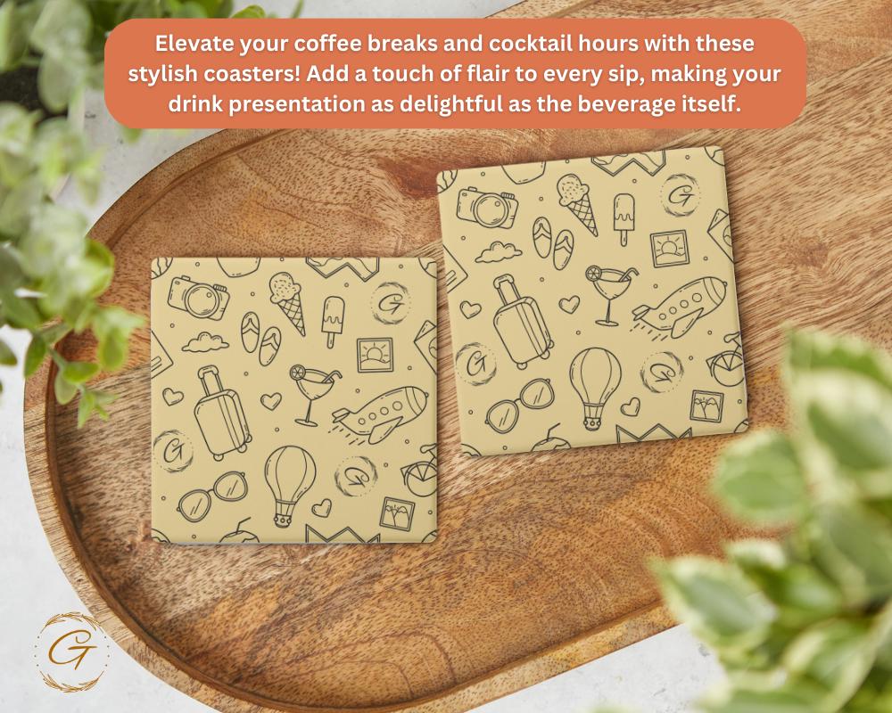 Soapstone Coaster with Doodle Hobby Pattern Design, Unique Drink Coaster with Cork Backing Perfect for Home Decor or Gift Idea for Hobbyists