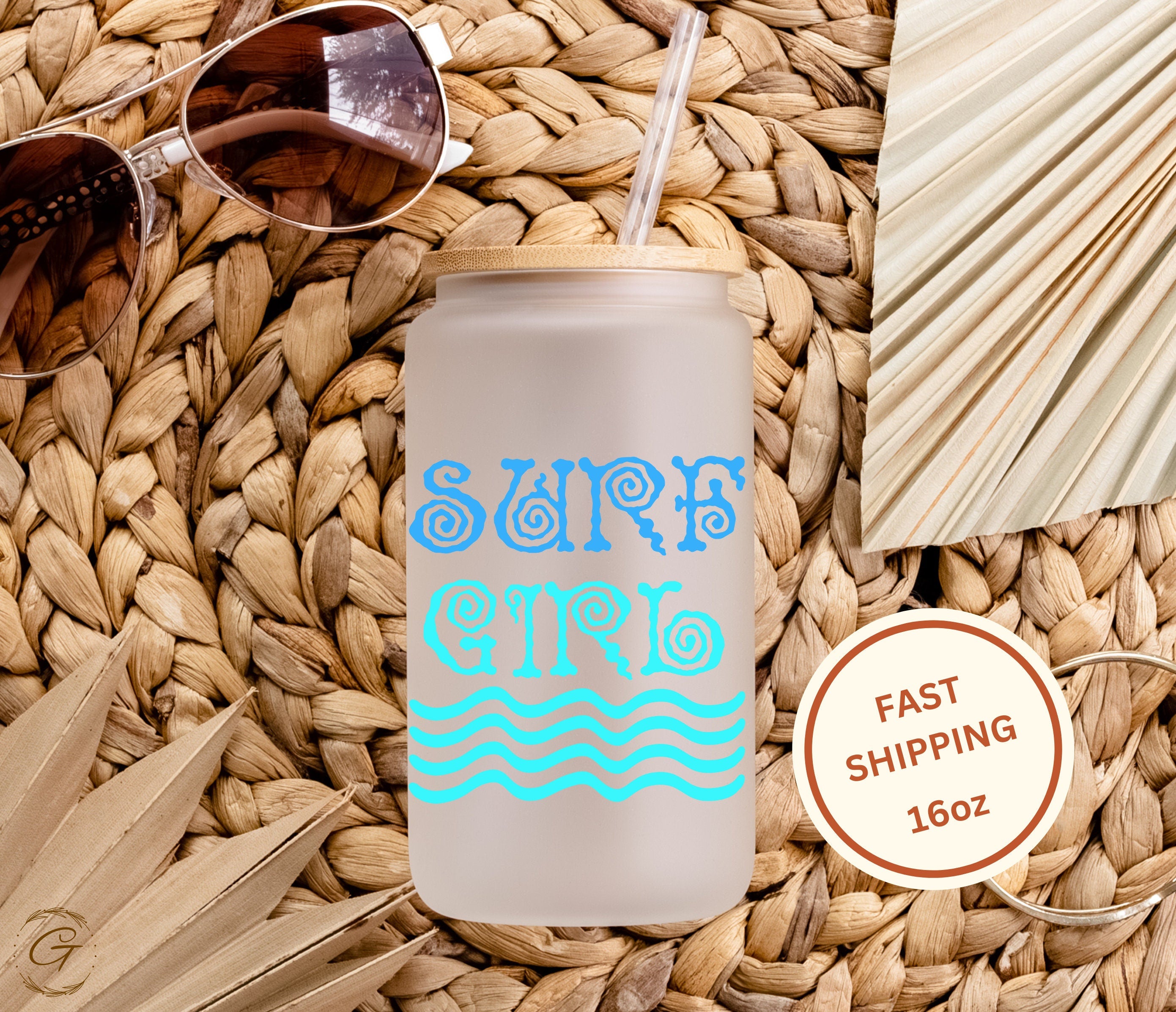 Surf Girl Frosted Glass Cup