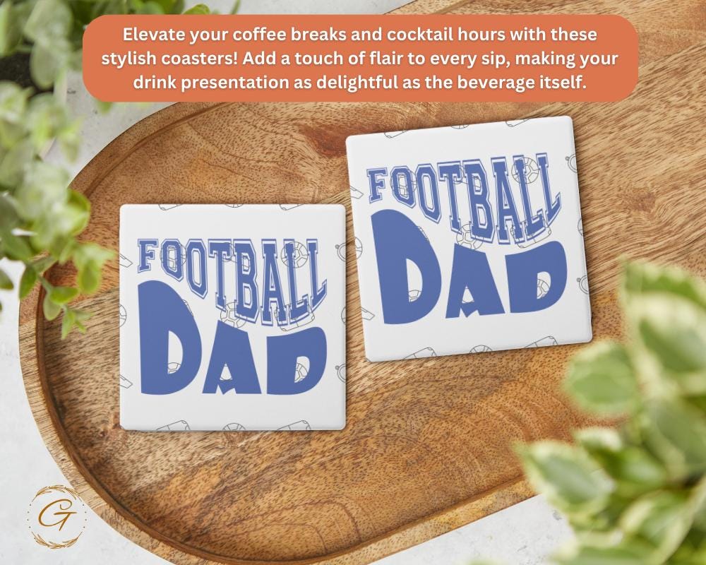 Football Dad Square Soapstone Coasters with Cork Backing