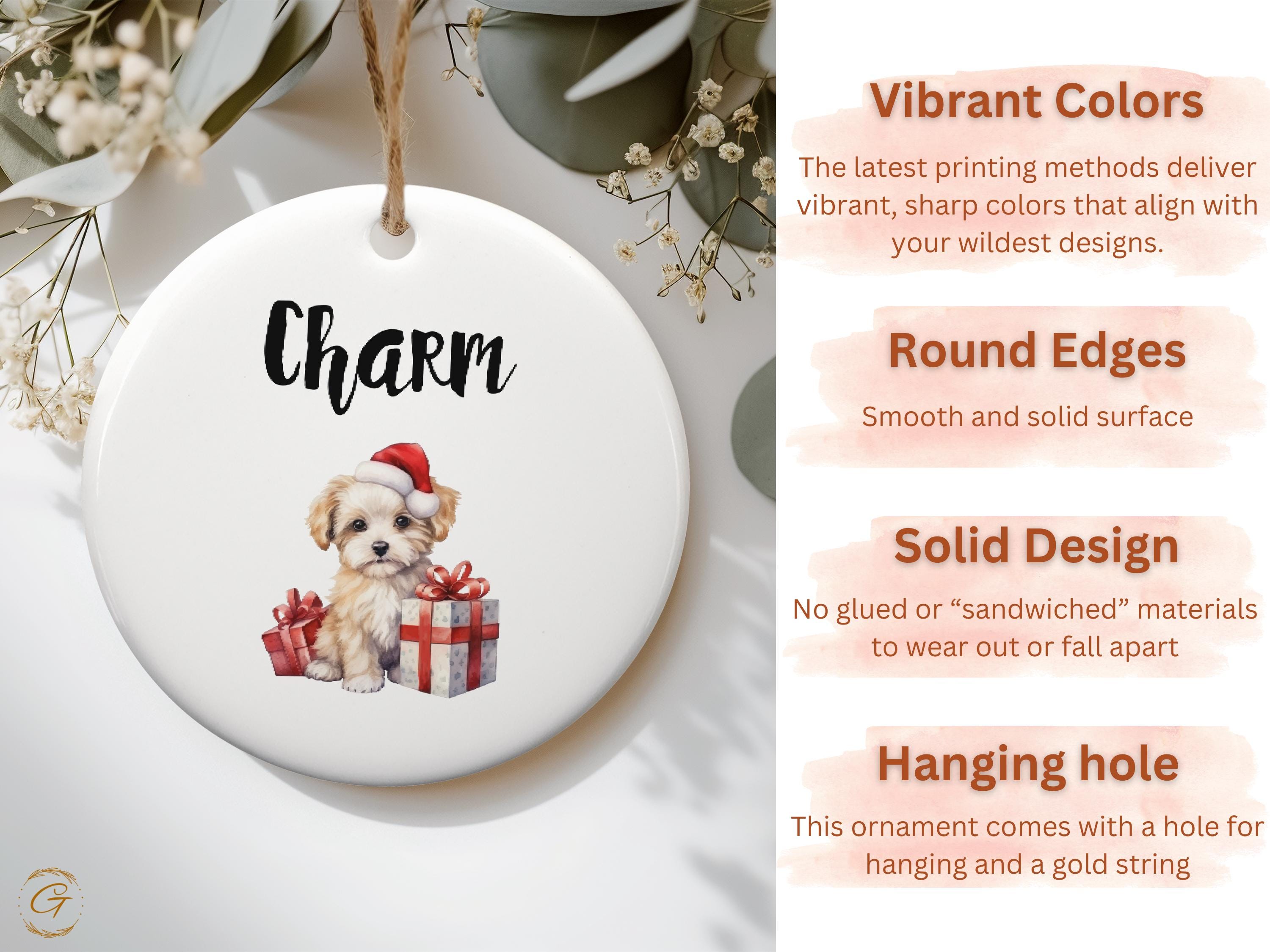 Personalized Christmas Puppy Ornament, Cute Puppy with Santa Hat, Holiday Gift Ornament, Decorative Puppy Ornaments, Festive Puppy Keepsakes