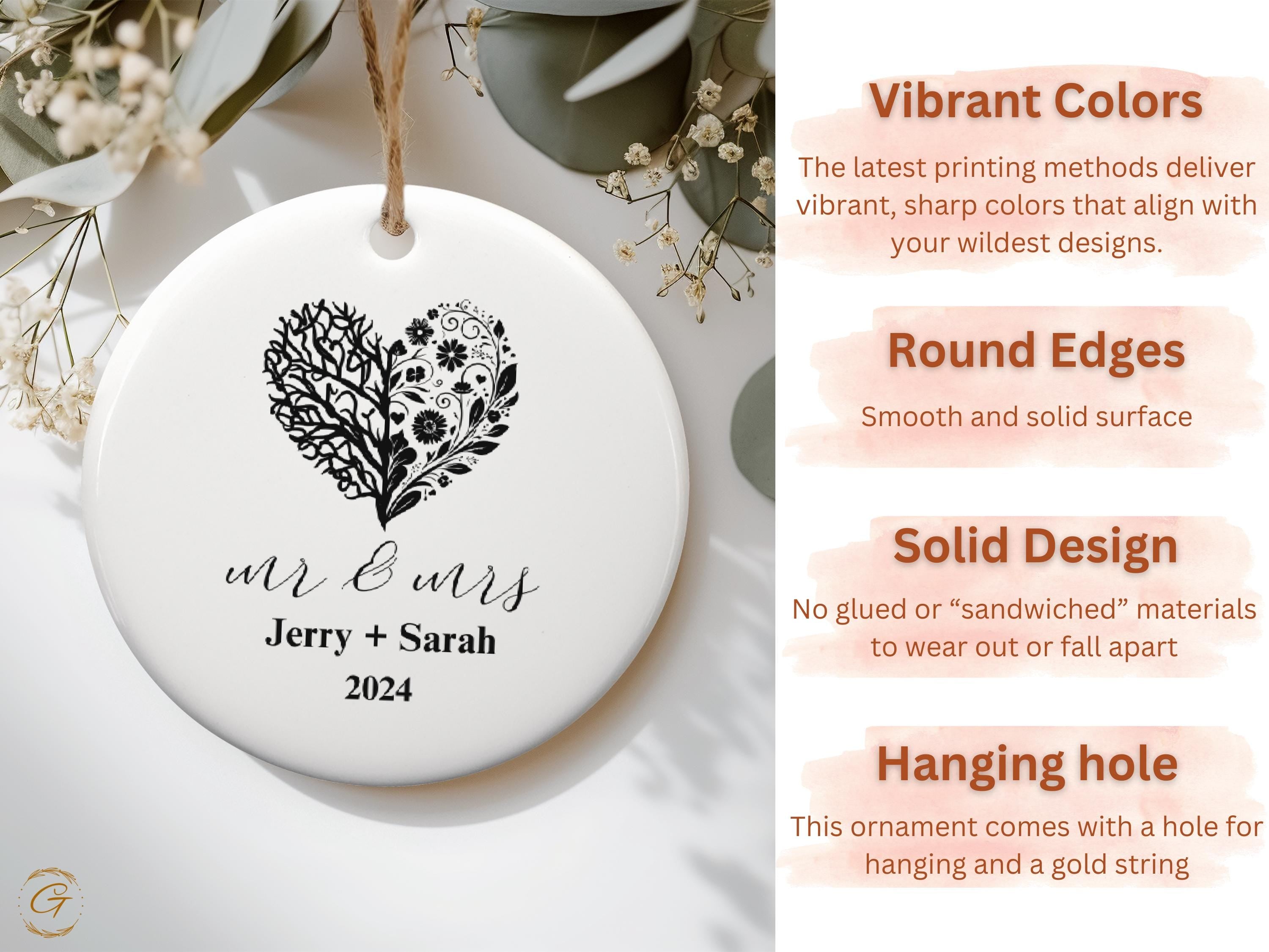 Personalize Wedding Ornament, Mr and Mrs Ornament, Custom Couple Ornament, Wedding Gift, Newlywed Christmas Ornament, 2024 Newlywed Keepsake
