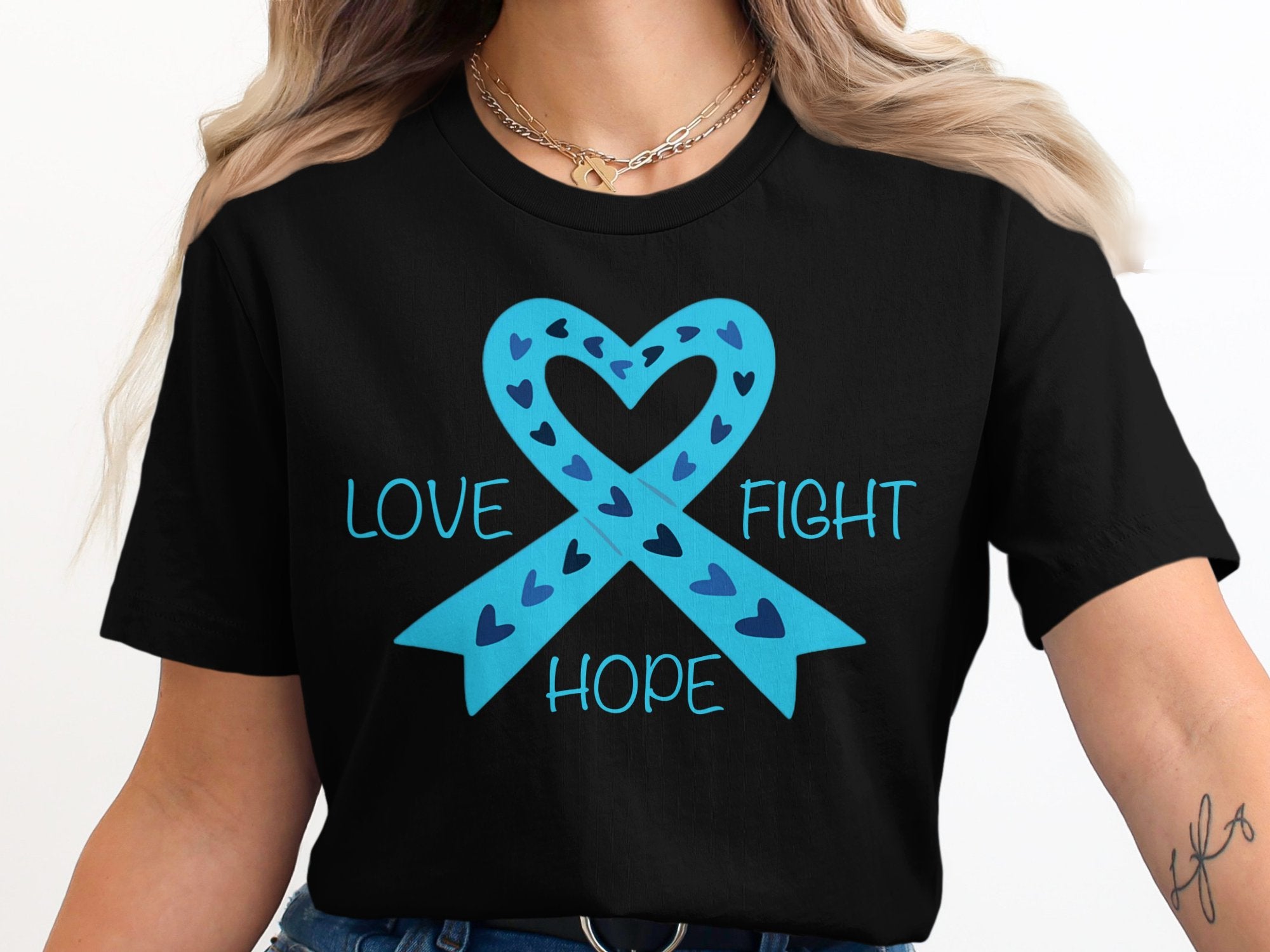 Love Fight Hope Blue Ribbon Heart T-Shirt product type