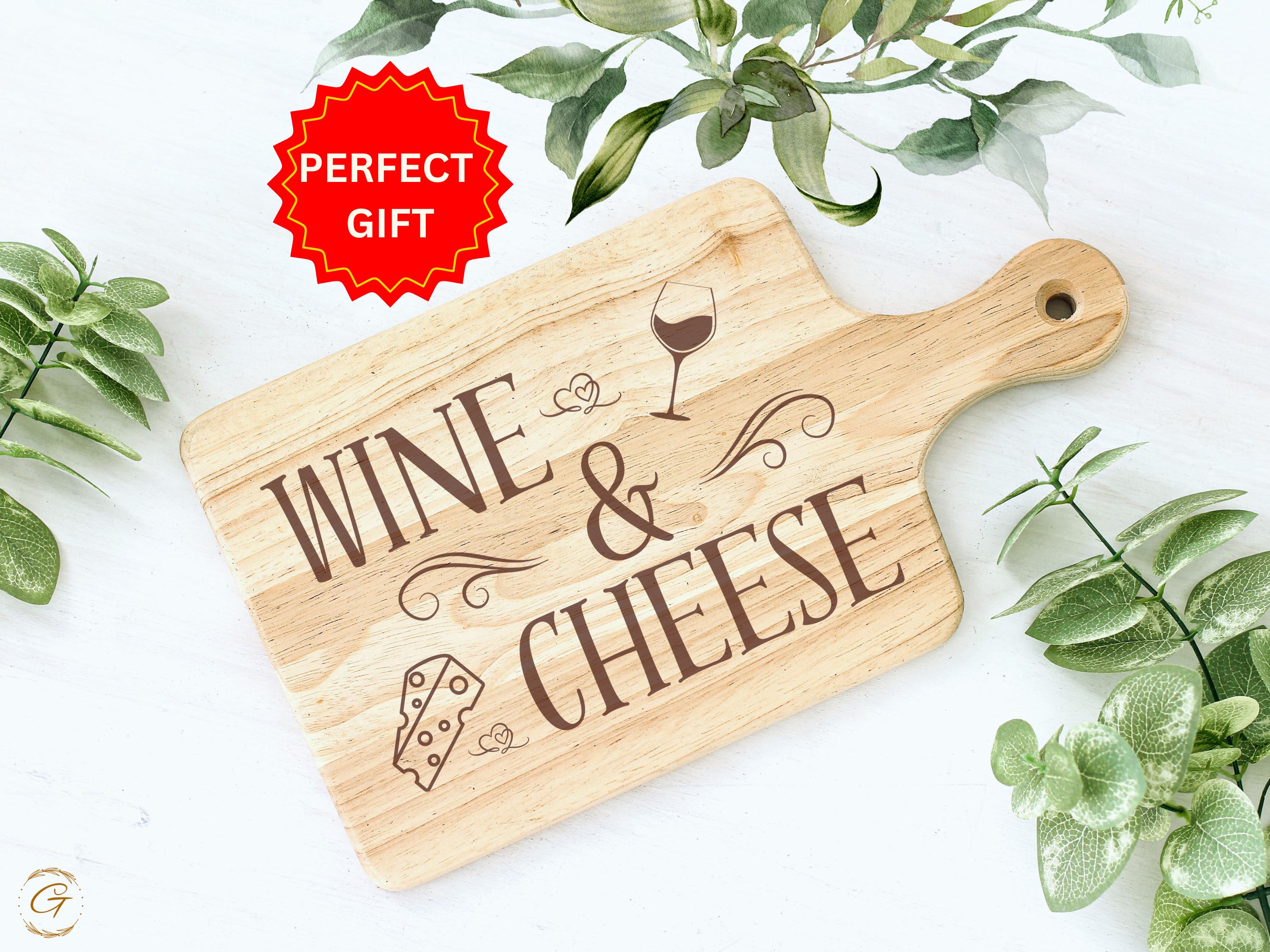 Wine & Cheese Cutting Board | Engraved Rustic Serving Board | Perfect for Wine Lover Entertaining | Custom Kitchen Gift | Charcuterie Boards
