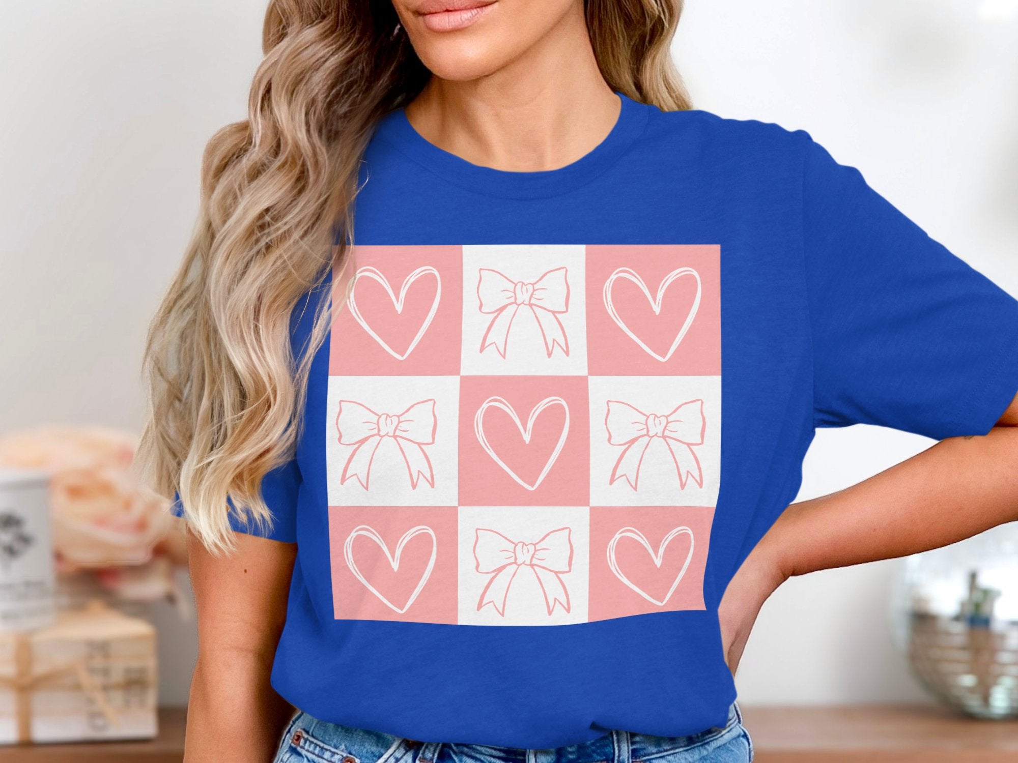 Cute Blue T-Shirt with Heart and Bow Graphic product type