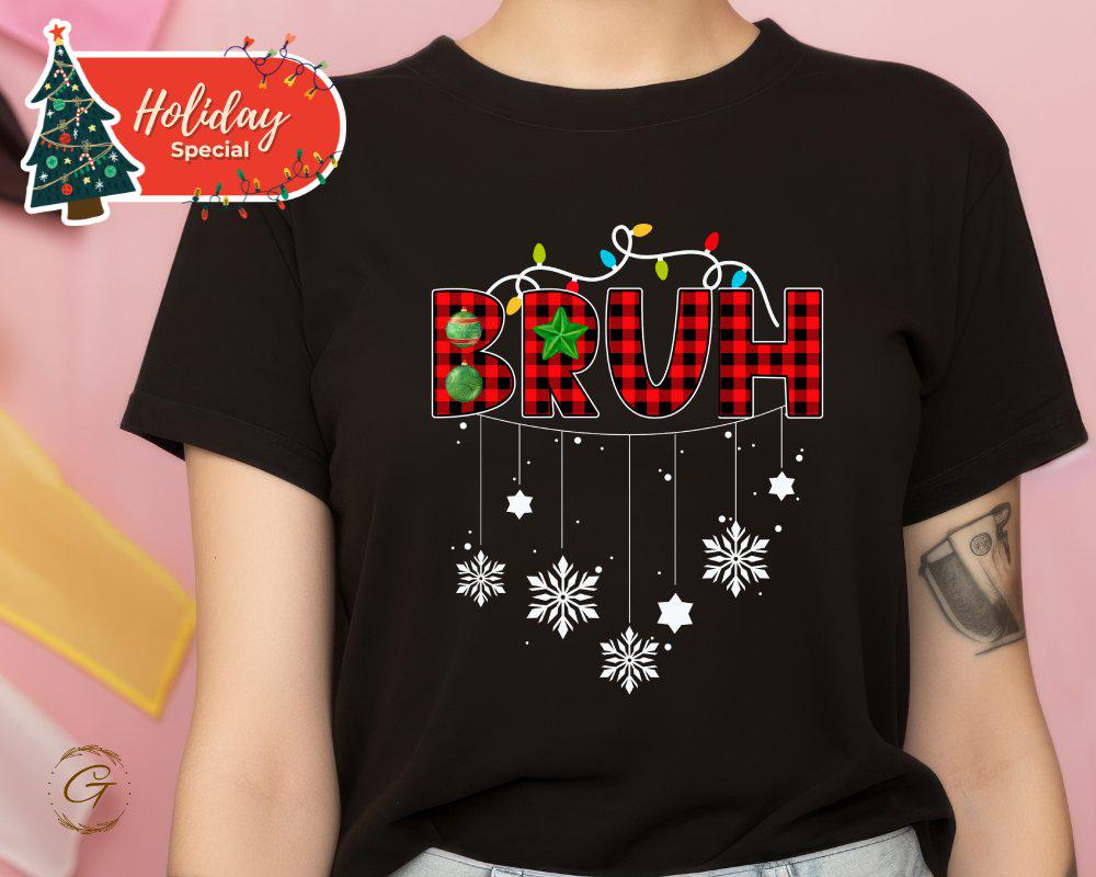 Christmas T-Shirt, Holiday BRUH Plaid Christmas Tee