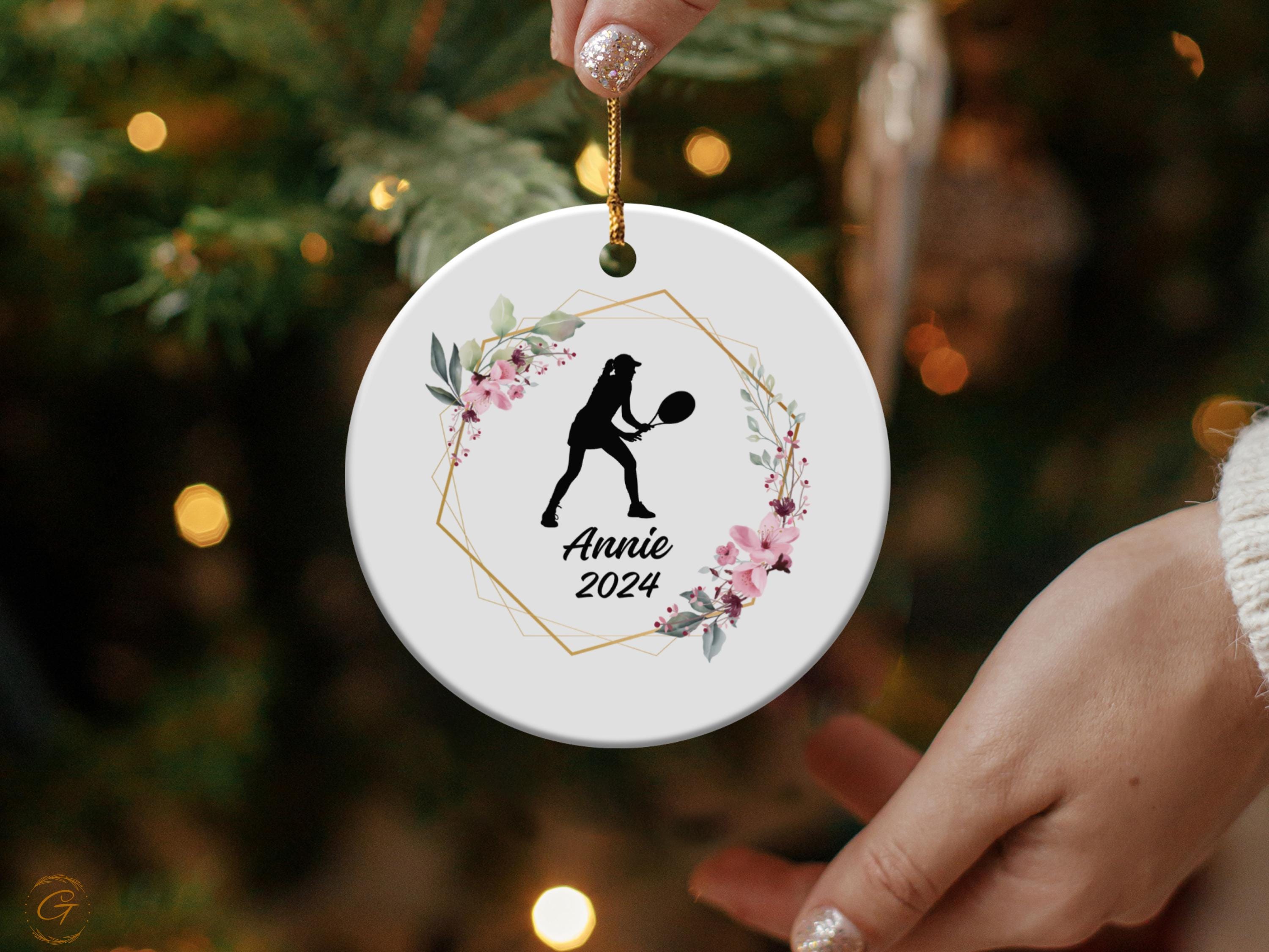 Custom Tennis Ornament, Personalised Sports Gifts, Female Tennis Player, Floral Decoration, Unique Christmas Keepsake, Gift for Tennis Lover