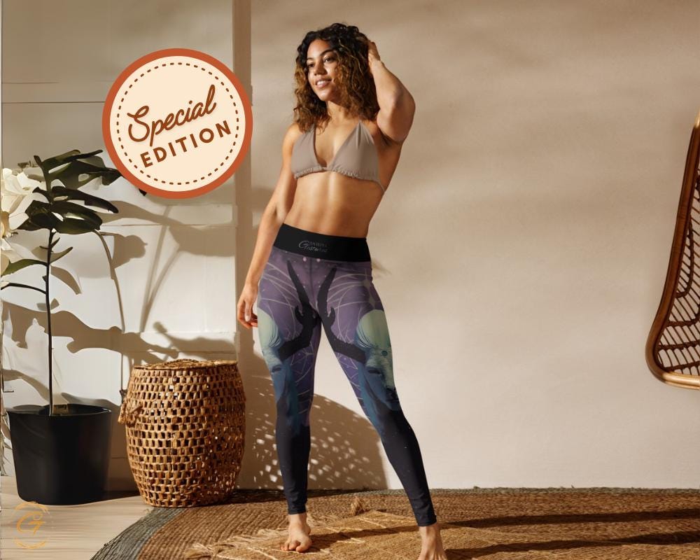 Mystical Face Cosmic AOP Yoga Leggings & Shorts - AOP High-Waist Activewear for Women, Activewear Apparel, Yoga Activewear, Yogis Must Haves